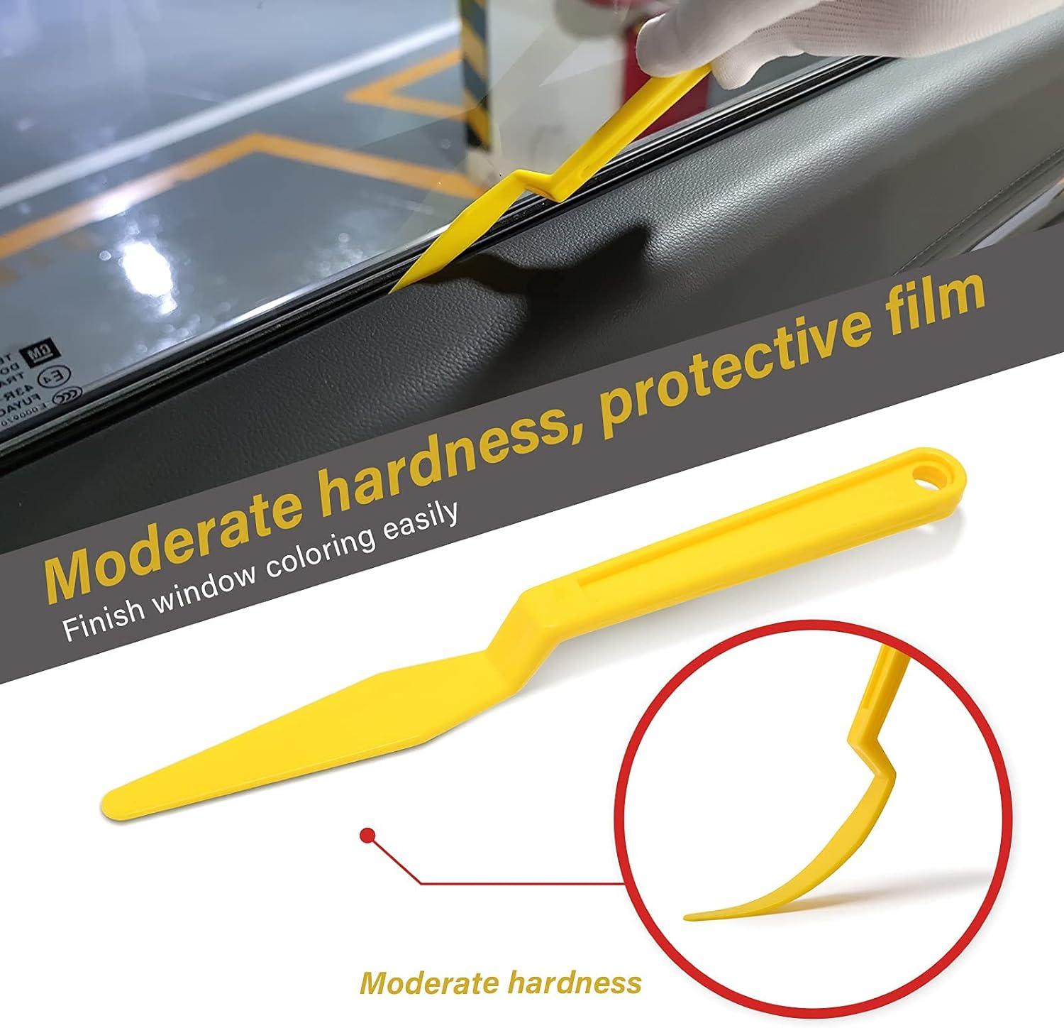 image3 Pcs Window Tint Tools Vinyl Wrap Shank Gasket Squeegee Yellow Long Handle Micro Squeegee Car Tinting Wrap Squeegee Corner Scraper for Auto Window Vinyl Film Wrapping Long Reach Tools