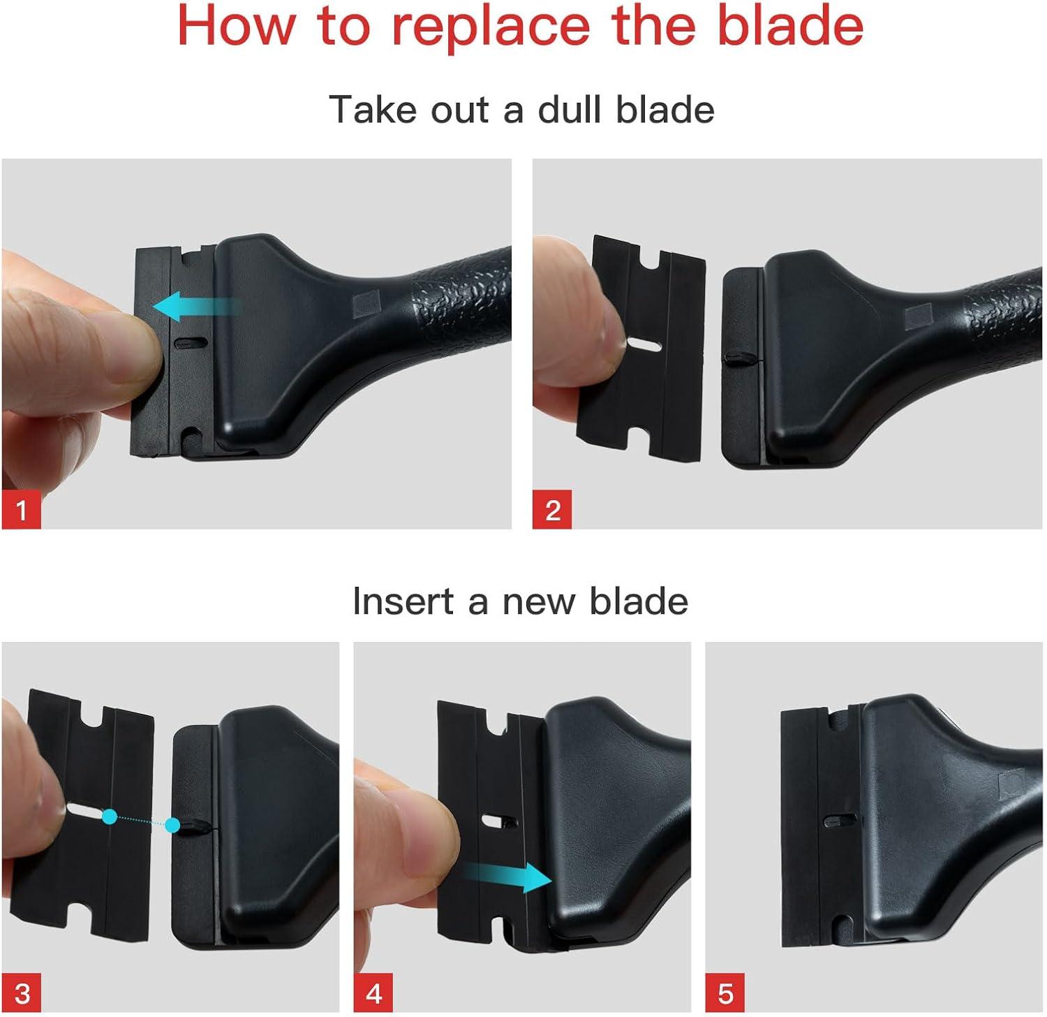 imageNEWISHTOOL 1 Pc Long Handle Plastic Razor Blade Scraper with 20 PCS Spare Replacement Plastic Blades Sticker Remover Glue Residue Scraper Tool Long Reach Razor Scraper for Hard to Reach Corner