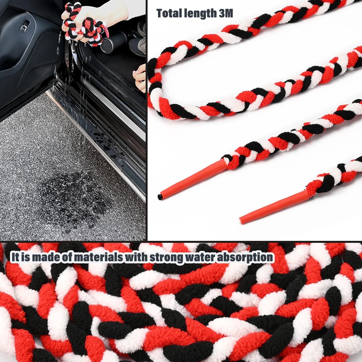 imageNEWISHTOOL 10 Ft Hand Braid Strand Soak Shield Rope for Car Window Tinting Car Wash Windshield Glass Gap Absorbent Drying Rope 3 Meters Microfiber Water Absorbed ToolSThin