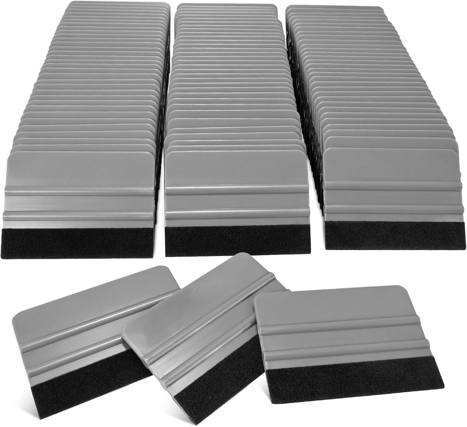 imageNEWISHTOOL 100 PCS Felt Squeegee for Vinyl  Flexible Plastic Squeegee with Fabric Felt for Vinyl Wrap Application Bubble Removal Sign Making Graphic Decal Installing ampamp Car Wrapping Scraper ToolGray