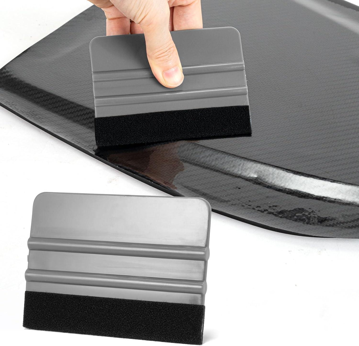 imageNEWISHTOOL 100 PCS Felt Squeegee for Vinyl  Flexible Plastic Squeegee with Fabric Felt for Vinyl Wrap Application Bubble Removal Sign Making Graphic Decal Installing ampamp Car Wrapping Scraper ToolGray