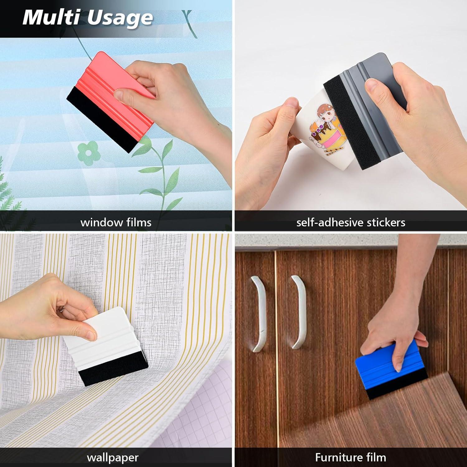 imageNEWISHTOOL 100 PCS Felt Squeegee for Vinyl  Flexible Plastic Squeegee with Fabric Felt for Vinyl Wrap Application Bubble Removal Sign Making Graphic Decal Installing ampamp Car Wrapping Scraper ToolMixed Colors