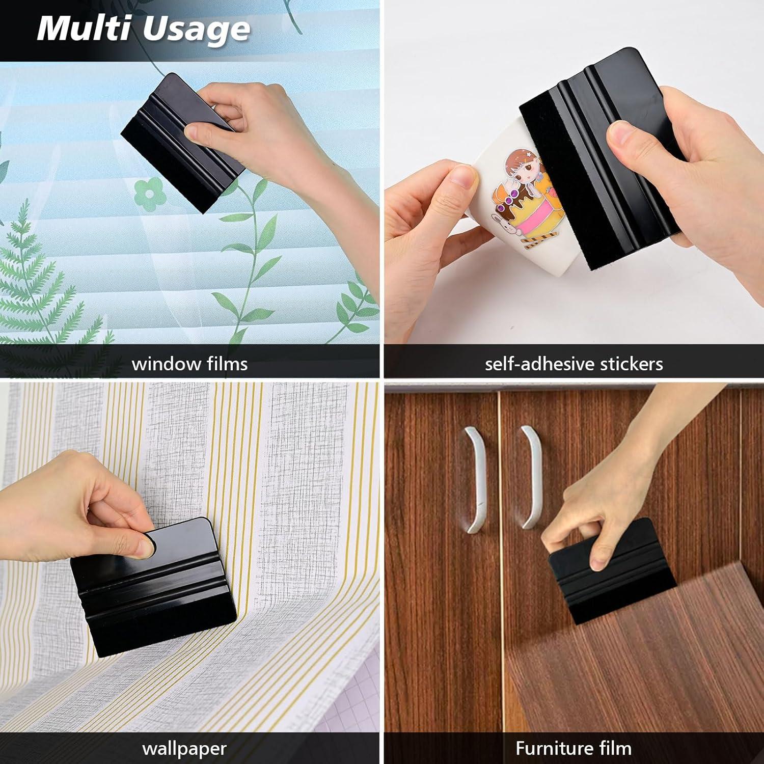 imageNEWISHTOOL 100 PCS Felt Squeegee for Vinyl  Flexible Plastic Squeegee with Fabric Felt for Vinyl Wrap Application Bubble Removal Sign Making Graphic Decal Installing ampamp Car Wrapping Scraper ToolBlack