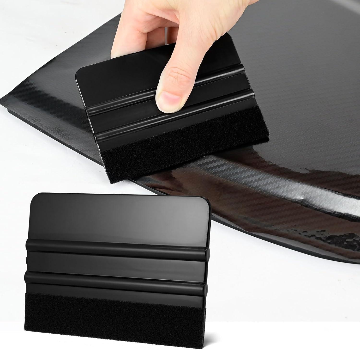 imageNEWISHTOOL 100 PCS Felt Squeegee for Vinyl  Flexible Plastic Squeegee with Fabric Felt for Vinyl Wrap Application Bubble Removal Sign Making Graphic Decal Installing ampamp Car Wrapping Scraper ToolBlack