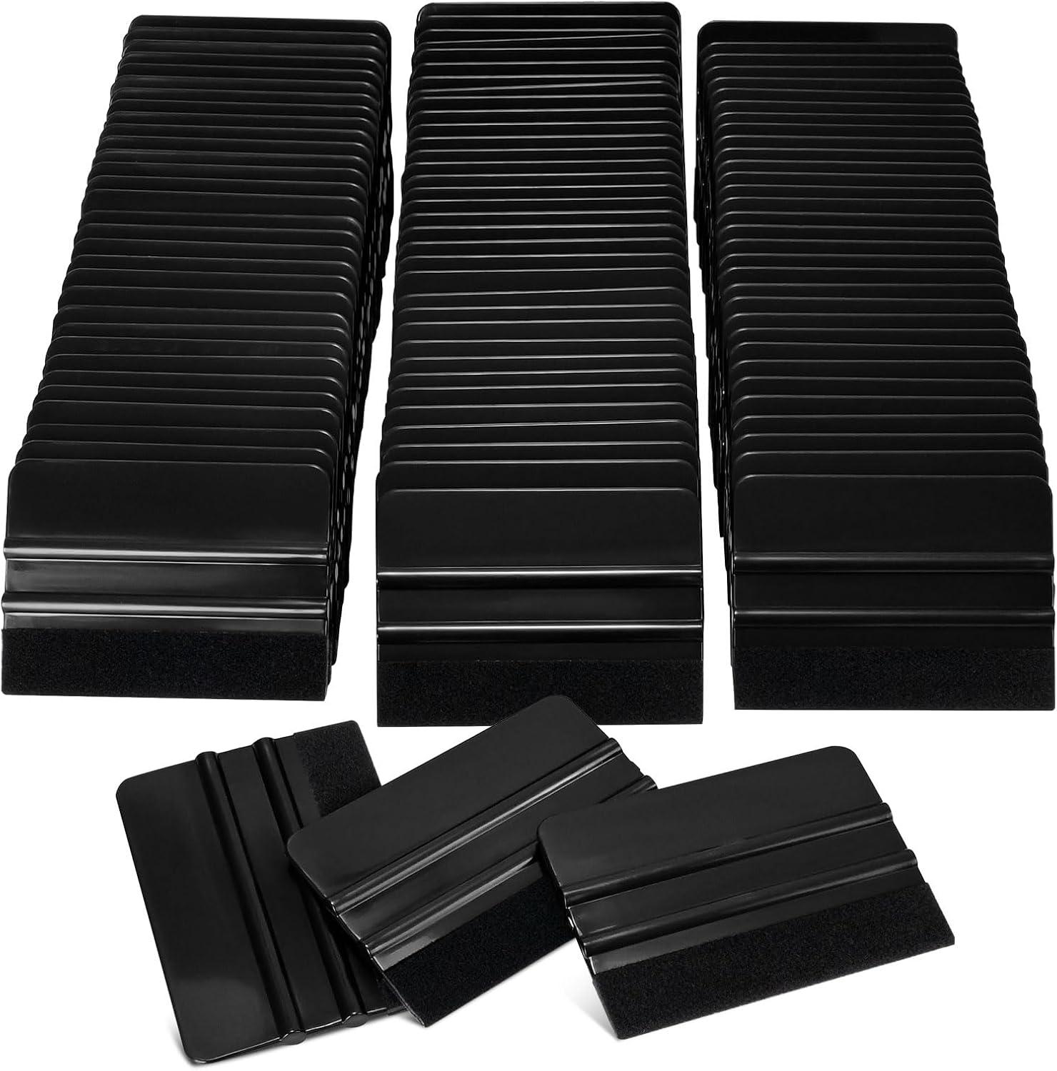 imageNEWISHTOOL 100 PCS Felt Squeegee for Vinyl  Flexible Plastic Squeegee with Fabric Felt for Vinyl Wrap Application Bubble Removal Sign Making Graphic Decal Installing ampamp Car Wrapping Scraper ToolBlack