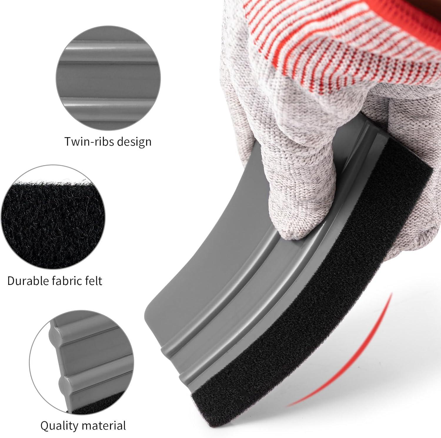 imageNEWISHTOOL 100 PCS Felt Squeegee for Vinyl  Flexible Plastic Squeegee with Fabric Felt for Vinyl Wrap Application Bubble Removal Sign Making Graphic Decal Installing ampamp Car Wrapping Scraper ToolGray