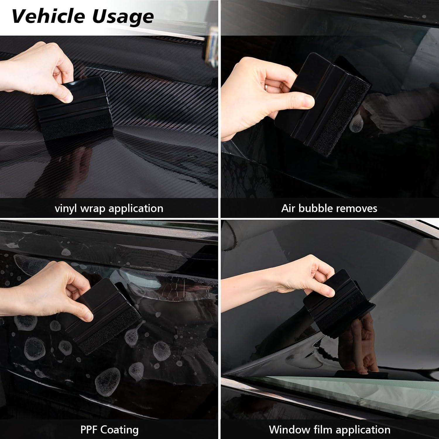 imageNEWISHTOOL 100 PCS Felt Squeegee for Vinyl  Flexible Plastic Squeegee with Fabric Felt for Vinyl Wrap Application Bubble Removal Sign Making Graphic Decal Installing ampamp Car Wrapping Scraper ToolBlack