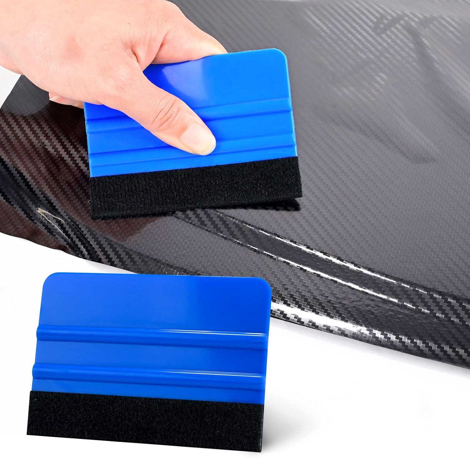 imageNEWISHTOOL 100 PCS Felt Squeegee for Vinyl  Flexible Plastic Squeegee with Fabric Felt for Vinyl Wrap Application Bubble Removal Sign Making Graphic Decal Installing ampamp Car Wrapping Scraper ToolBlue