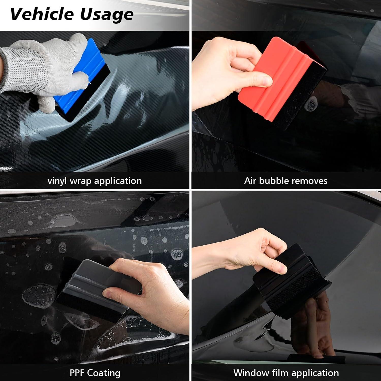 imageNEWISHTOOL 100 PCS Felt Squeegee for Vinyl  Flexible Plastic Squeegee with Fabric Felt for Vinyl Wrap Application Bubble Removal Sign Making Graphic Decal Installing ampamp Car Wrapping Scraper ToolMixed Colors