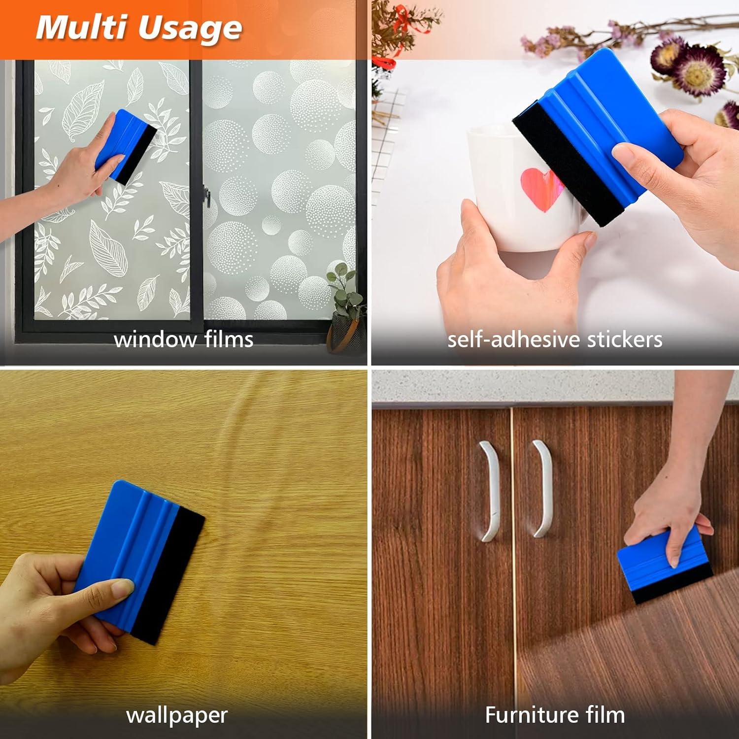 imageNEWISHTOOL 100 PCS Felt Squeegee for Vinyl  Flexible Plastic Squeegee with Fabric Felt for Vinyl Wrap Application Bubble Removal Sign Making Graphic Decal Installing ampamp Car Wrapping Scraper ToolBlue