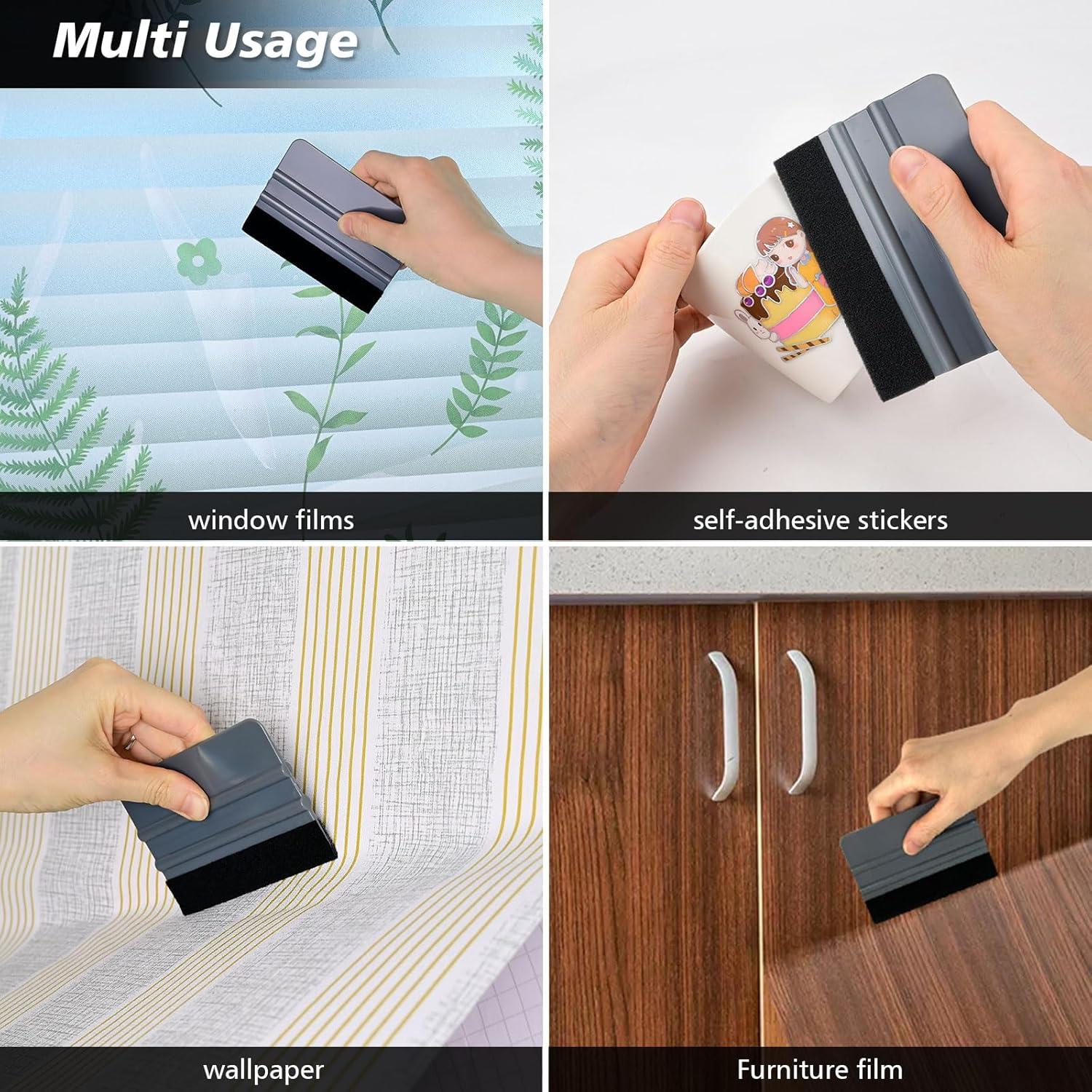 imageNEWISHTOOL 100 PCS Felt Squeegee for Vinyl  Flexible Plastic Squeegee with Fabric Felt for Vinyl Wrap Application Bubble Removal Sign Making Graphic Decal Installing ampamp Car Wrapping Scraper ToolGray