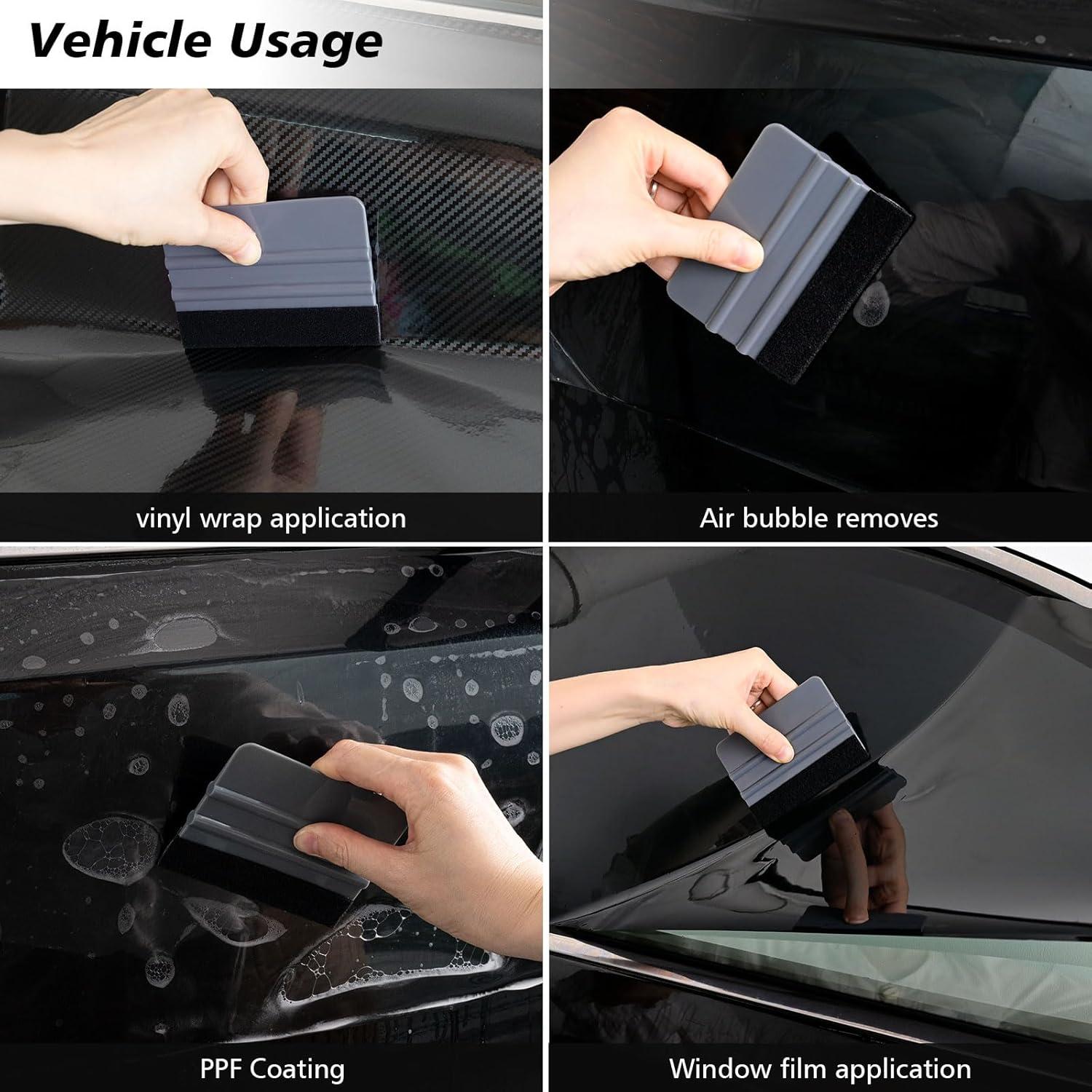 imageNEWISHTOOL 100 PCS Felt Squeegee for Vinyl  Flexible Plastic Squeegee with Fabric Felt for Vinyl Wrap Application Bubble Removal Sign Making Graphic Decal Installing ampamp Car Wrapping Scraper ToolGray