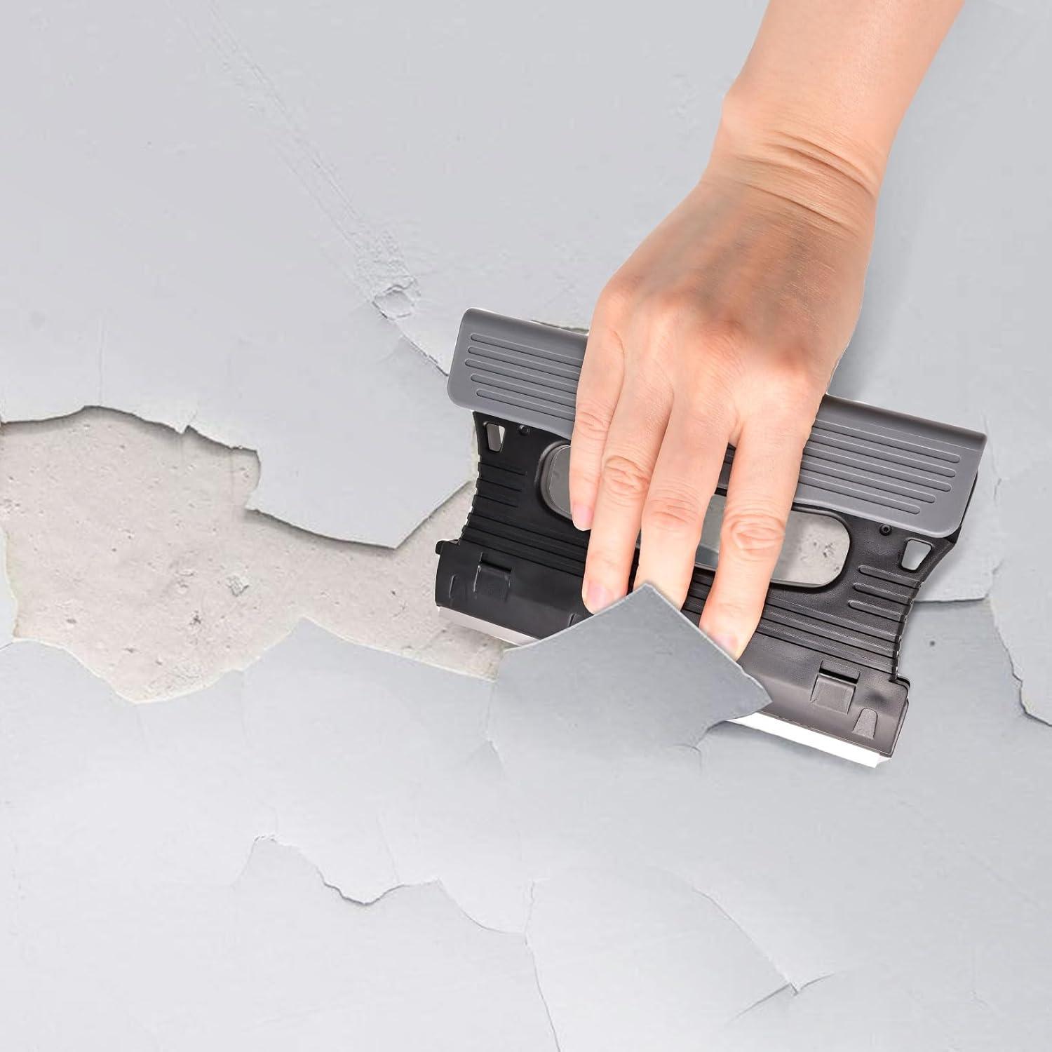 imageNEWISHTOOL 2 PCS 6 Inch Razor Blade Scraper Tool for Scraping Glue Residue Wallpaper Sticker Caulk Paint Vinyl Wrap Handheld Adhesive Remover Razor Scraper with 10 PCS Double Sided Steel Blades