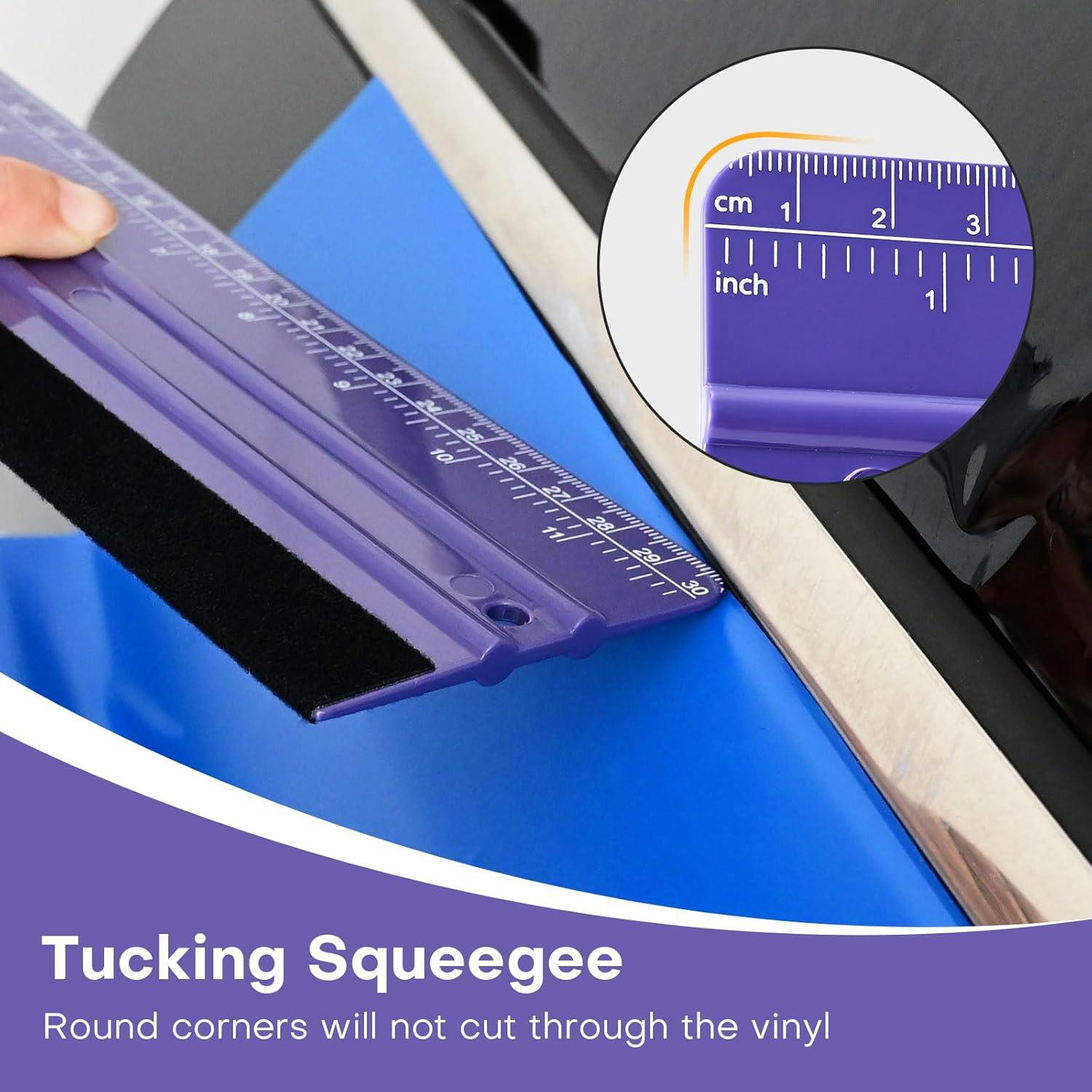 imageNEWISHTOOL 2 PCS Felt Squeegee for Vinyl Wrapping and Measuring with Different Length Purple Ruler Scraper Carbon Fiber Car Wrap Application Window Tint PPF Installation Wallpaper Smoothing Tools