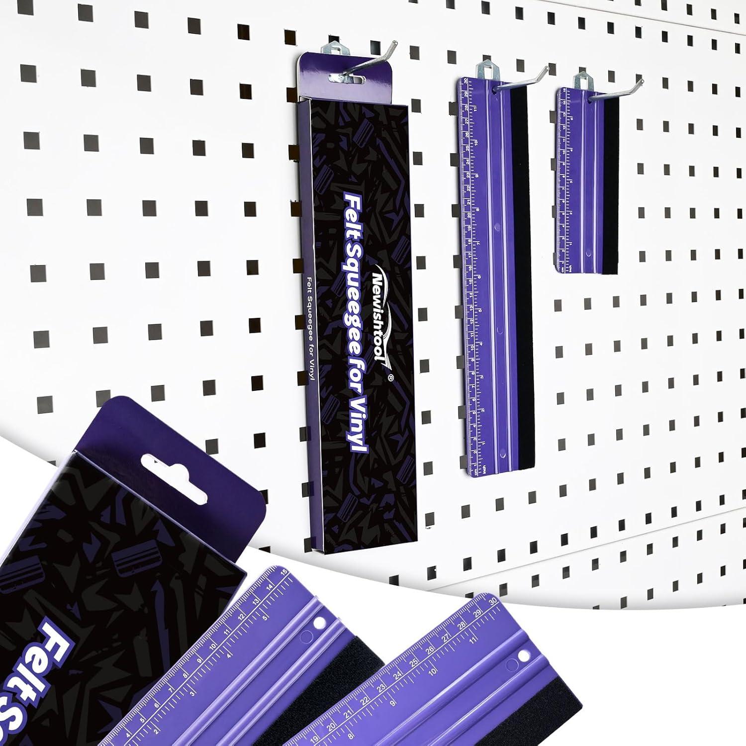 imageNEWISHTOOL 2 PCS Felt Squeegee for Vinyl Wrapping and Measuring with Different Length Purple Ruler Scraper Carbon Fiber Car Wrap Application Window Tint PPF Installation Wallpaper Smoothing Tools