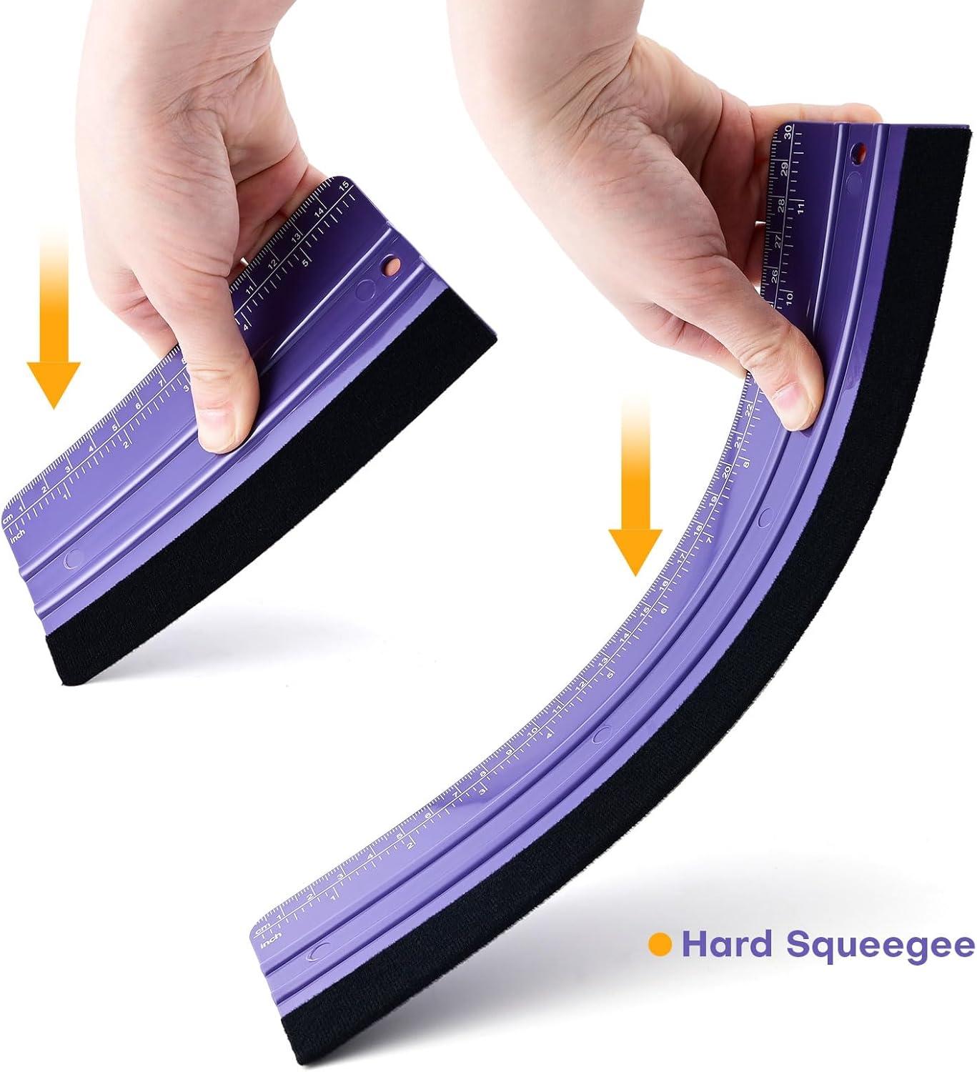 imageNEWISHTOOL 2 PCS Felt Squeegee for Vinyl Wrapping and Measuring with Different Length Purple Ruler Scraper Carbon Fiber Car Wrap Application Window Tint PPF Installation Wallpaper Smoothing Tools