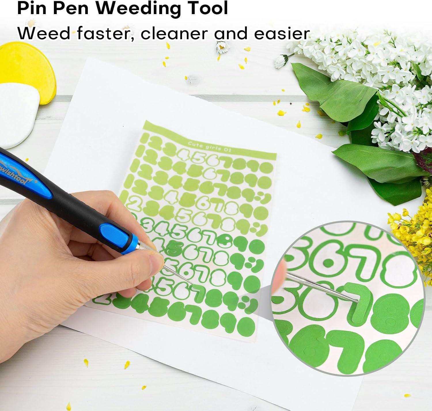 imageNEWISHTOOL 2 PCS Pin Pen Weeding Tool Ergonomic Grip Vinyl Weeding Tools Weeing Pen for Craft Vinyl Project Fine Point Weeding Pen for Removing Scrapbook Silhouette Cutting Quick Air Release PenBlue