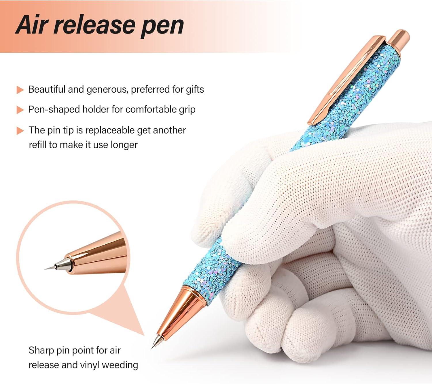 imageNEWISHTOOL 2 Pack Glitter Pin Pen Weeding Tool Air Relase Pen for Car Wrap Installation Vinyl Craft Adhesive Weeding and Removing Negative Pieces Shinny Sequins Weed Pens for VinylGlitter Blue