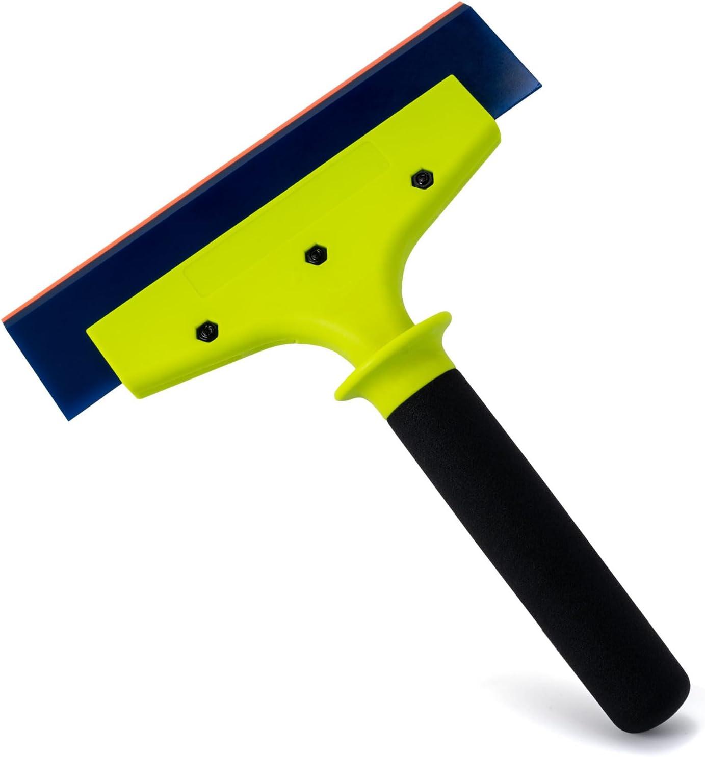 imageNEWISHTOOL 2 Pack Rubber Squeegee with Nylon Handle for Water Removal Glass Cleaning PPF Installing and Window Film Application 5Inch Blade with Long Handle8Inch Blade with Long Handle