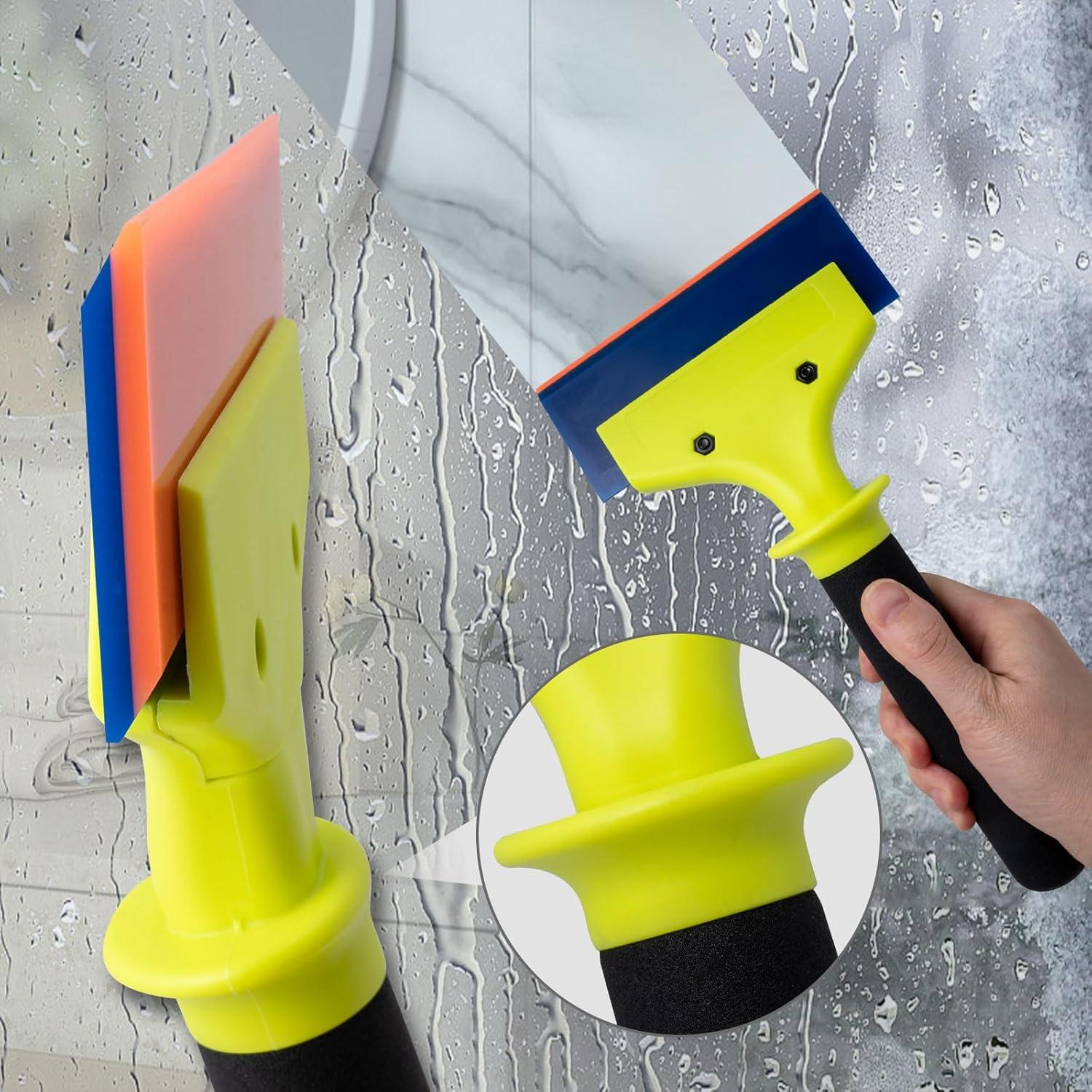 imageNEWISHTOOL 2 Pack Rubber Squeegee with Nylon Handle for Water Removal Glass Cleaning PPF Installing and Window Film Application 5Inch Blade with Long Handle5Inch Blade with Long Handle