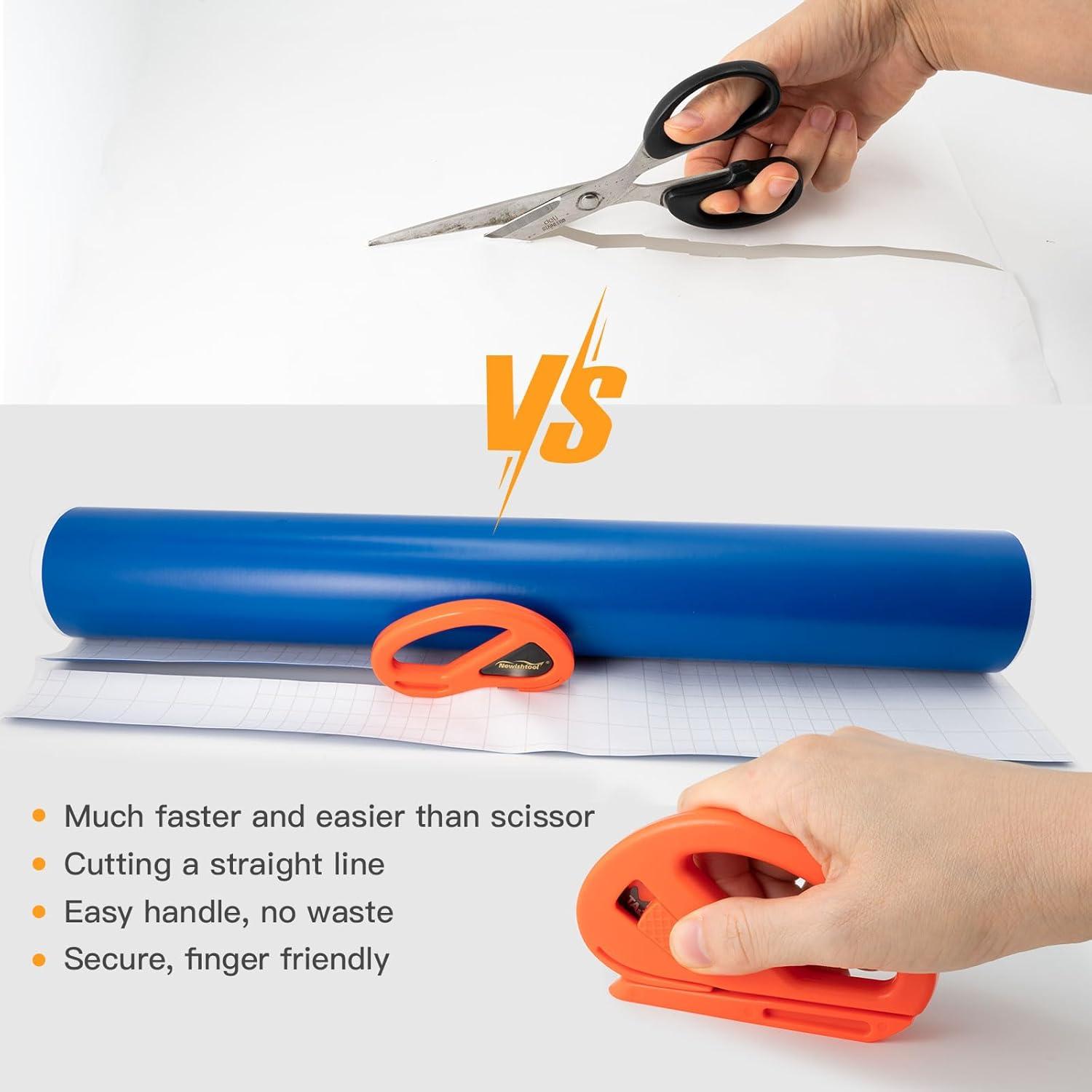 imageNEWISHTOOL 2 Pack Wrapping Paper Cutter Christmas Gift Wrap Cutter Wrapping Paper Cutter Sliding Knife Tool Holiday Gift Wrap Cutting Tool Snitty Safety Cutter with Concealed BladeOrange