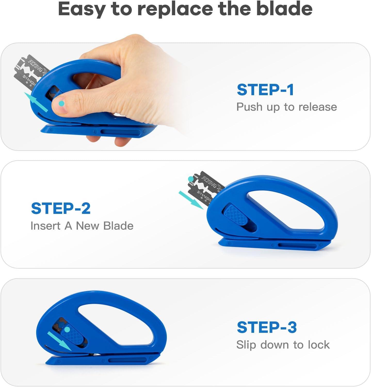 imageNEWISHTOOL 2 Pack Wrapping Paper Cutter Christmas Gift Wrap Cutter Wrapping Paper Cutter Sliding Knife Tool Holiday Gift Wrap Cutting Tool Snitty Safety Cutter with Concealed BladeBlue