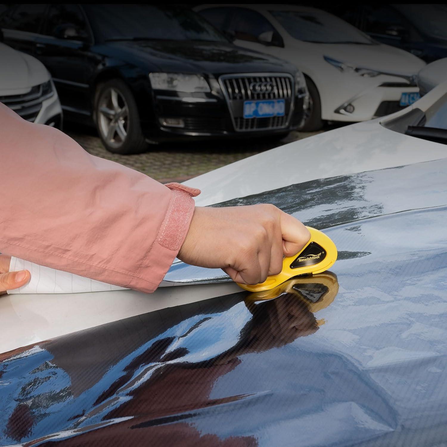 imageNEWISHTOOL 2 Pack Wrapping Paper Cutter Christmas Gift Wrap Cutter Wrapping Paper Cutter Sliding Knife Tool Holiday Gift Wrap Cutting Tool Snitty Safety Cutter with Concealed BladeYellow