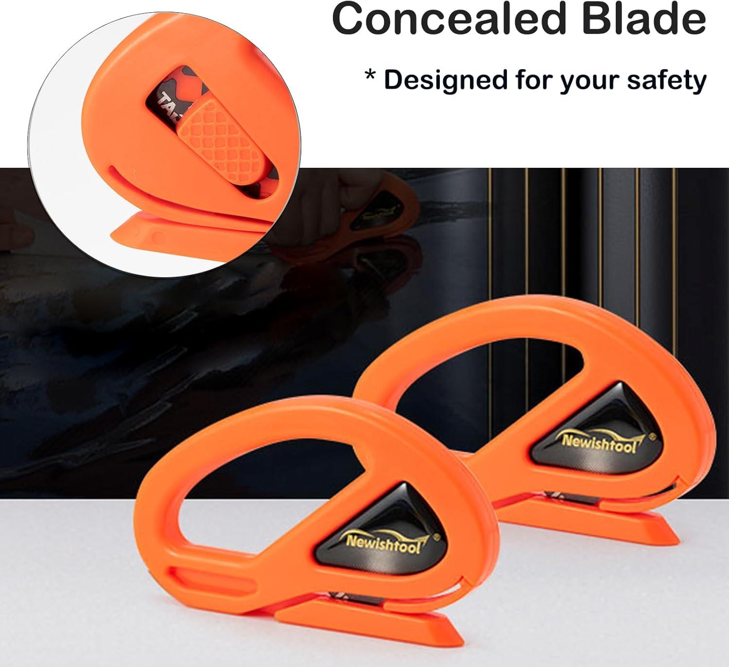 imageNEWISHTOOL 2 Pack Wrapping Paper Cutter Christmas Gift Wrap Cutter Wrapping Paper Cutter Sliding Knife Tool Holiday Gift Wrap Cutting Tool Snitty Safety Cutter with Concealed BladeOrange