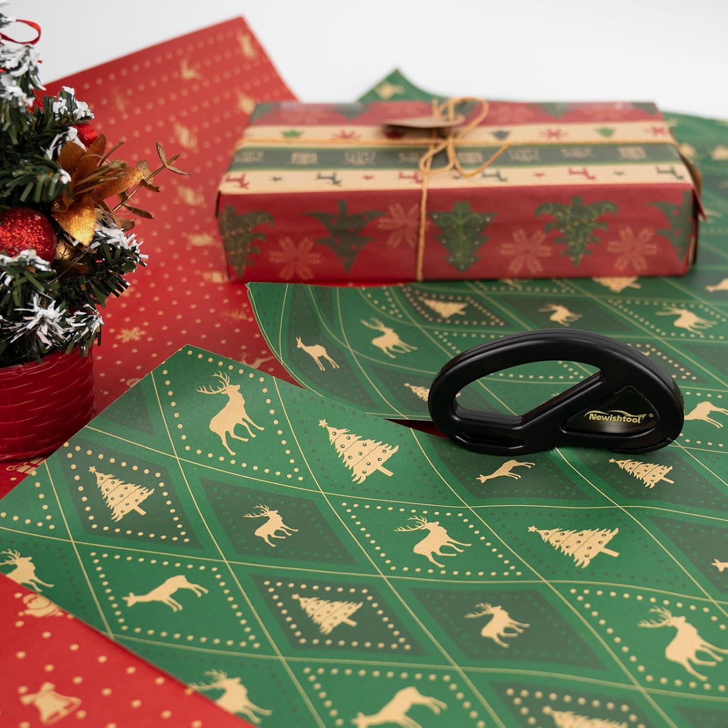 imageNEWISHTOOL 2 Pack Wrapping Paper Cutter Christmas Gift Wrap Cutter Wrapping Paper Cutter Sliding Knife Tool Holiday Gift Wrap Cutting Tool Snitty Safety Cutter with Concealed BladeBlack