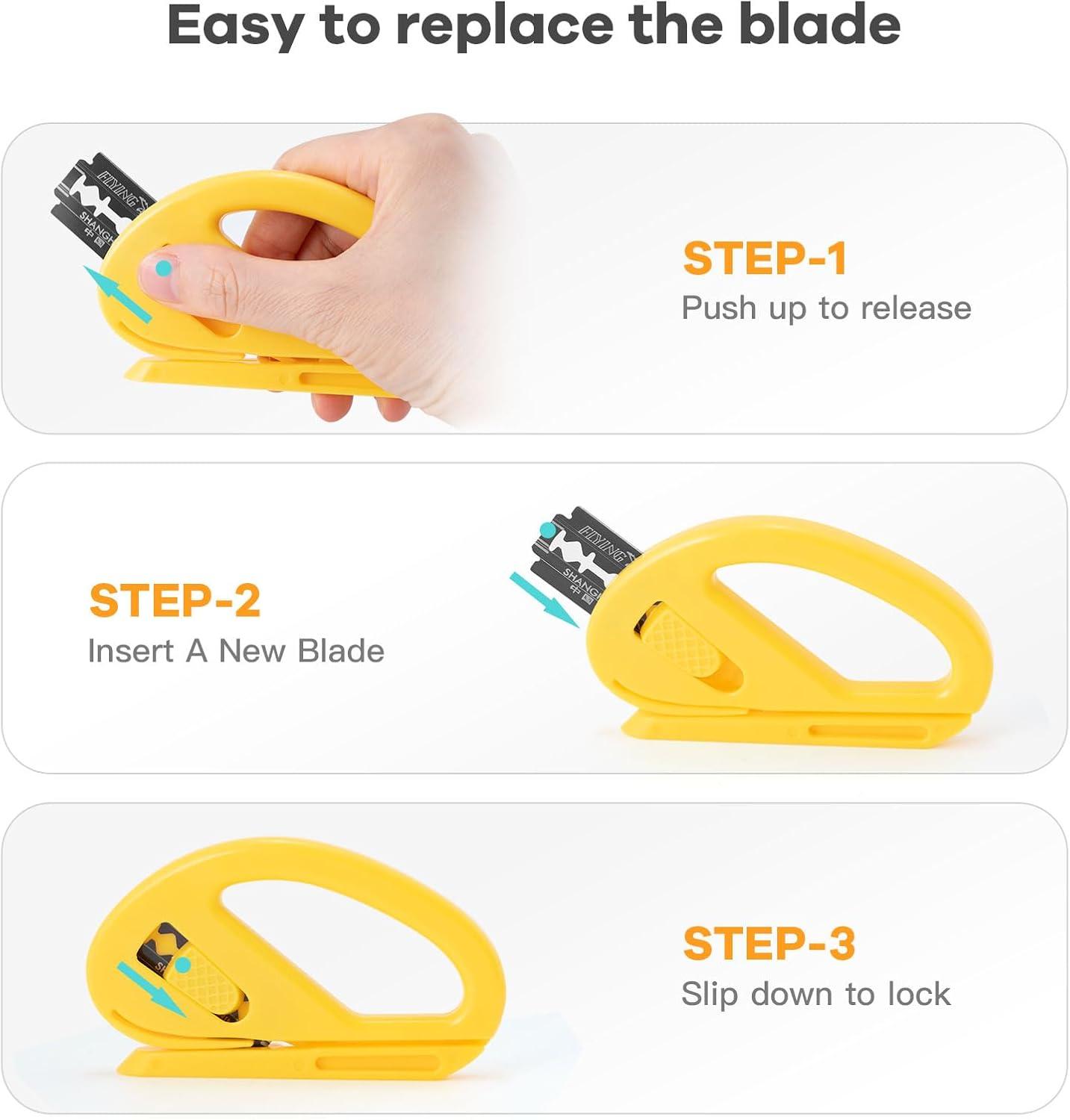 imageNEWISHTOOL 2 Pack Wrapping Paper Cutter Christmas Gift Wrap Cutter Wrapping Paper Cutter Sliding Knife Tool Holiday Gift Wrap Cutting Tool Snitty Safety Cutter with Concealed BladeYellow