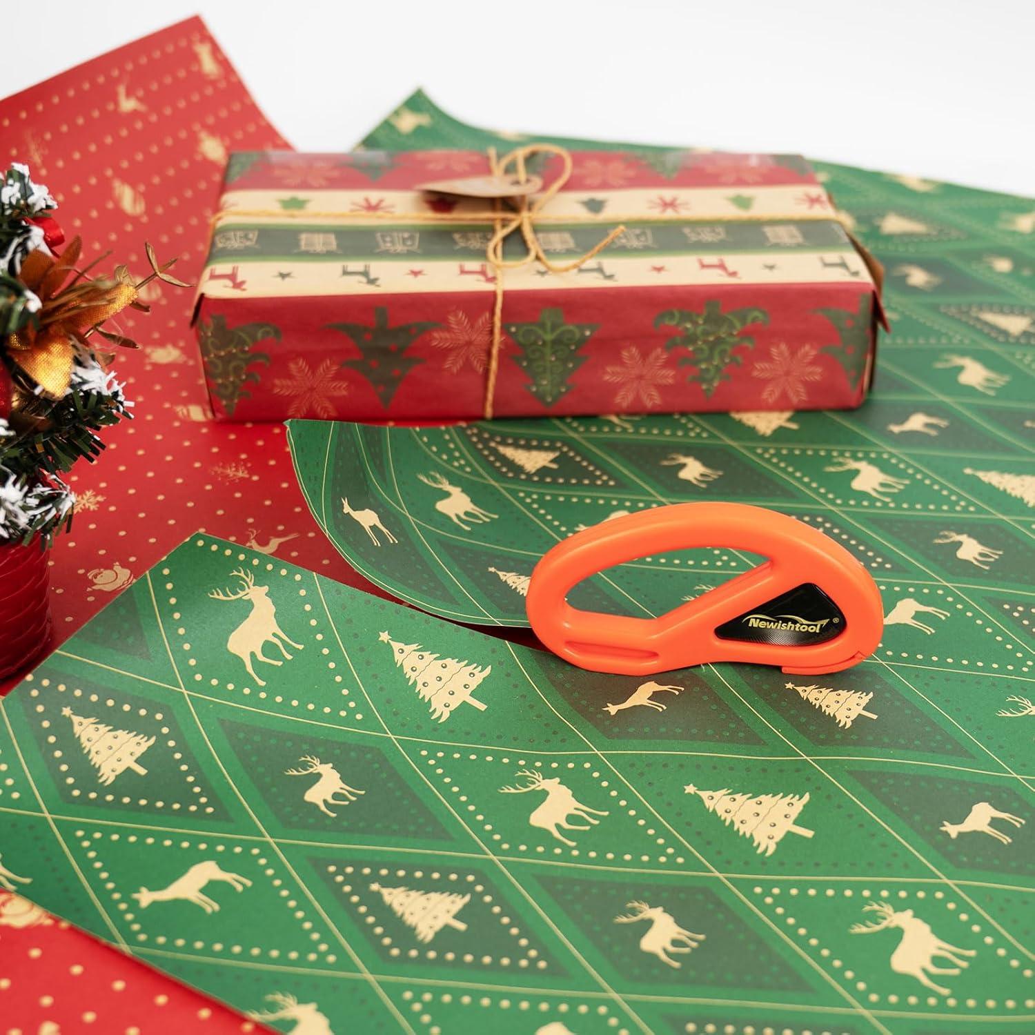 imageNEWISHTOOL 2 Pack Wrapping Paper Cutter Christmas Gift Wrap Cutter Wrapping Paper Cutter Sliding Knife Tool Holiday Gift Wrap Cutting Tool Snitty Safety Cutter with Concealed BladeOrange