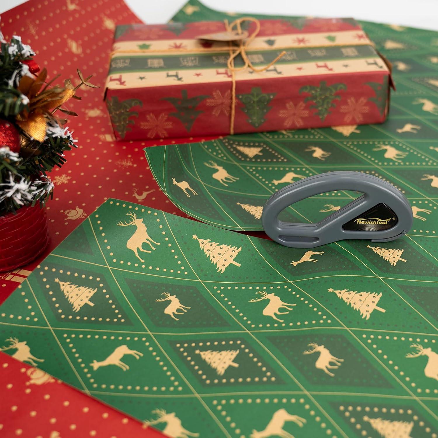 imageNEWISHTOOL 2 Pack Wrapping Paper Cutter Christmas Gift Wrap Cutter Wrapping Paper Cutter Sliding Knife Tool Holiday Gift Wrap Cutting Tool Snitty Safety Cutter with Concealed BladeGray