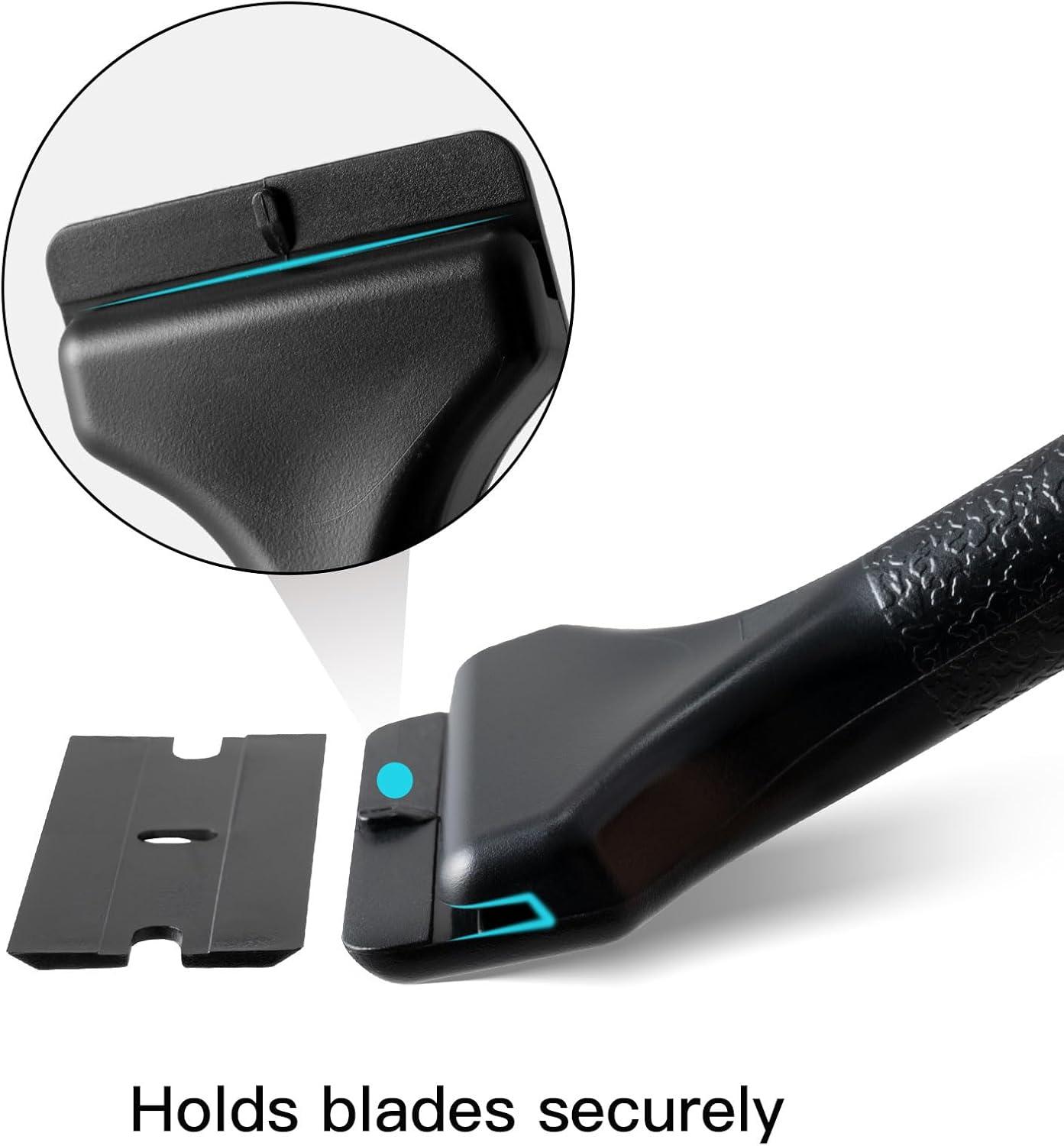 imageNEWISHTOOL 2 Pcs Long Handle Plastic Razor Blade Scraper With 100 PCS Spare Replacement Blades Sticker Remover Glue Residue Tool for Hard to Reach Corner