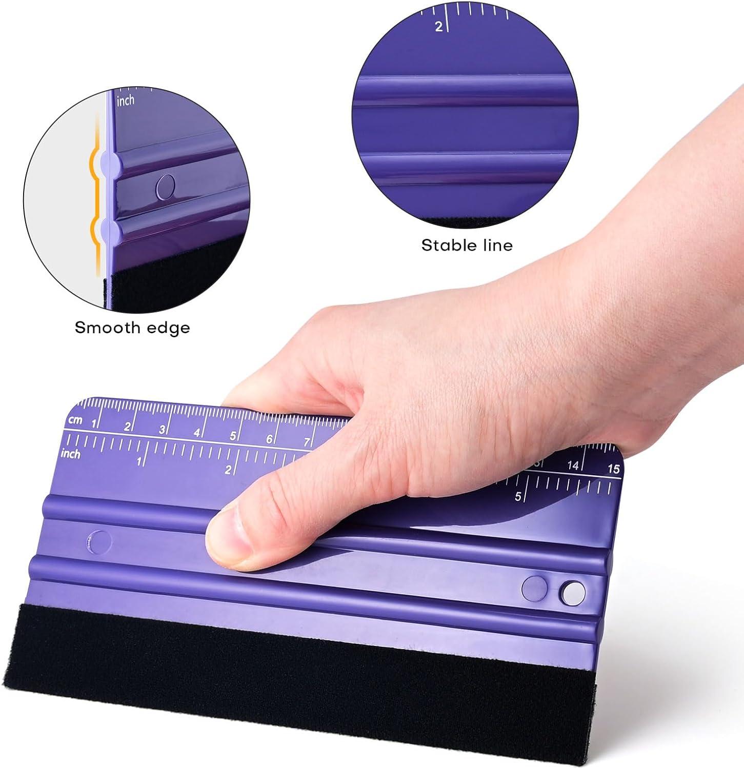 imageNEWISHTOOL 2 Pieces Purple FabricEdged Squeegee with Dual Scales 59 Inch  15 cm Measurements for Auto Car Tint Film Application Vinyl Wrap and PPF Installation Scratch Free Use
