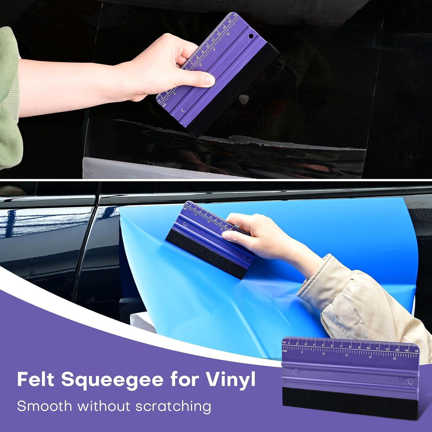 imageNEWISHTOOL 2 Pieces Purple FabricEdged Squeegee with Dual Scales 59 Inch  15 cm Measurements for Auto Car Tint Film Application Vinyl Wrap and PPF Installation Scratch Free Use