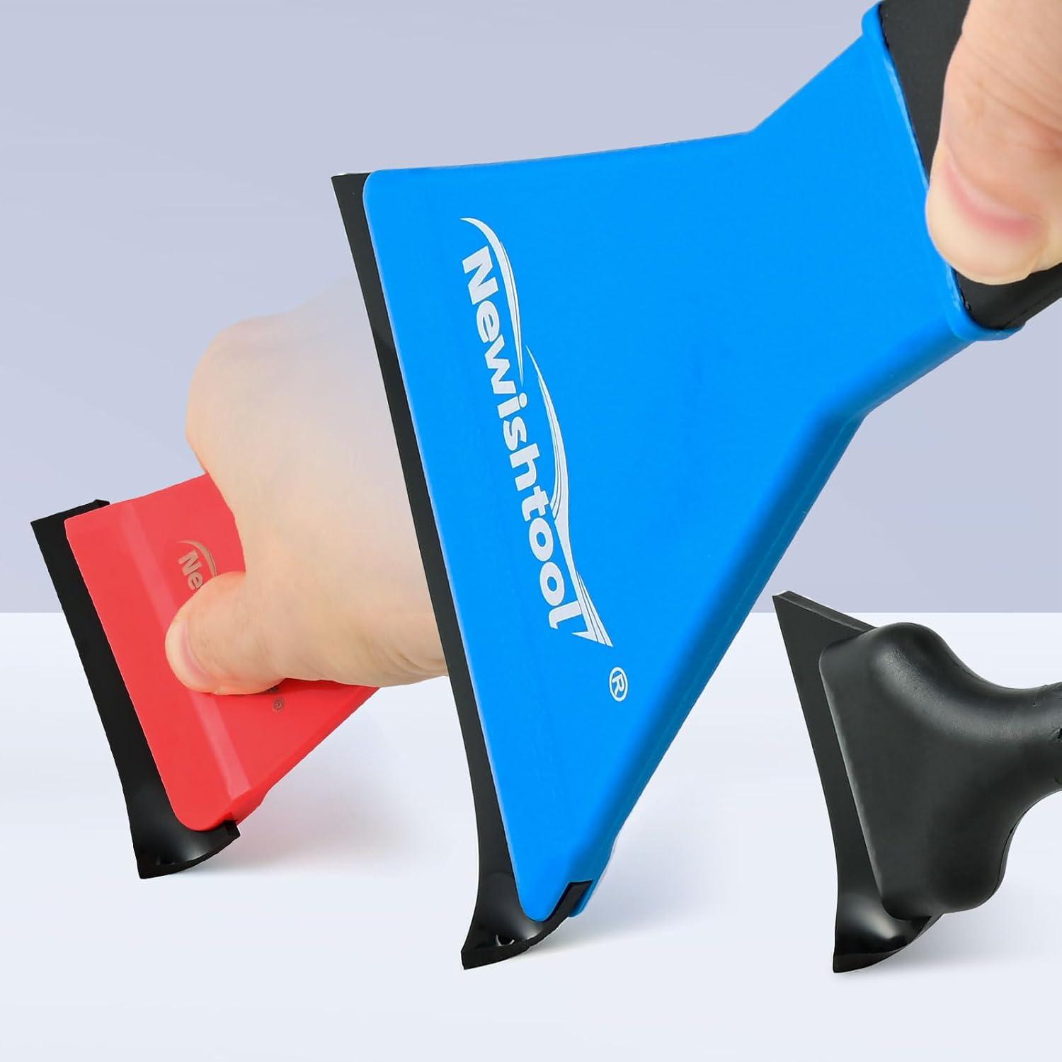 imageNEWISHTOOL 3 IN 1 Automotive Window Tint Squeegee Kit Includes Long Handle Squeegee Quarter Window Squeegee Small Rubber Wiper for Car Window Film Installing and Cleaning Vinyl Wrap PPF Application