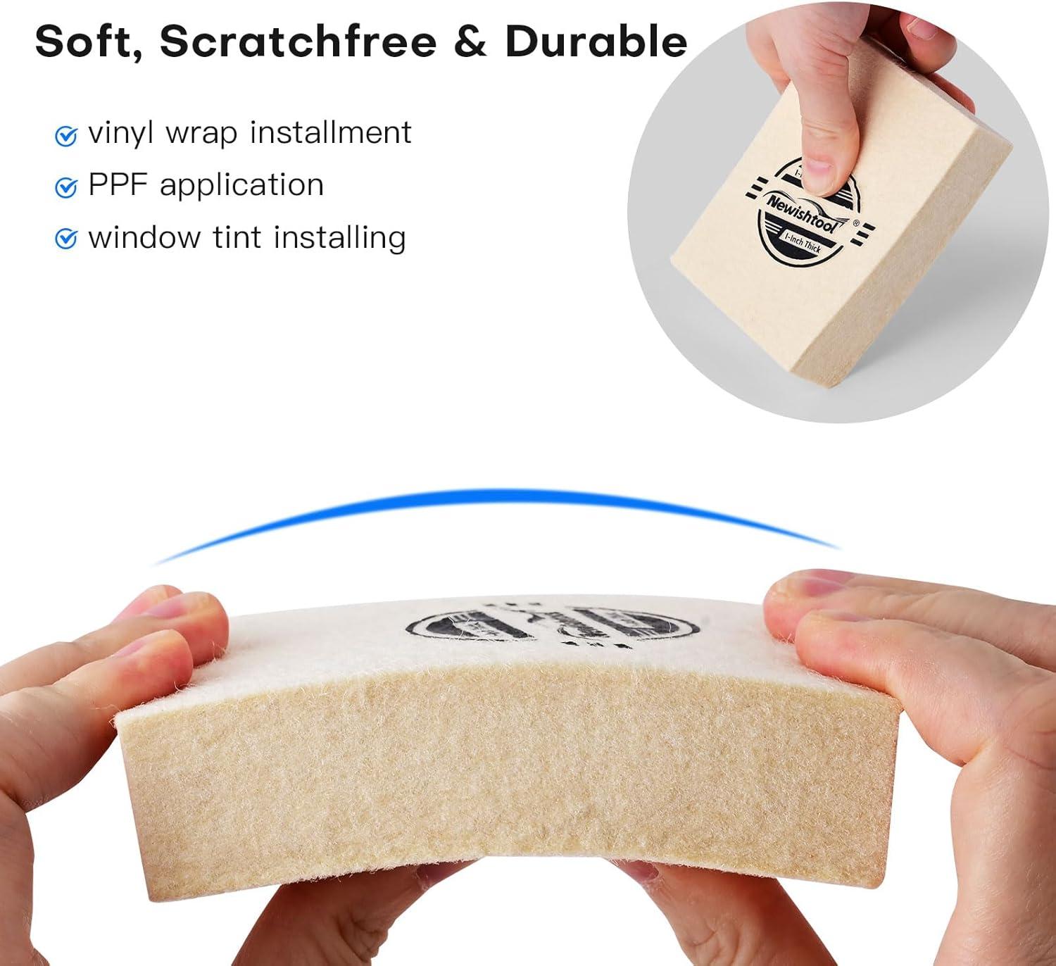 imageNEWISHTOOL 3 PCS Wool Felt Squeegee Window Tint Tools 1 Inch Thick Scratch Free Soft Woolen Squeegee for Vinyl Wrap Glass Tint Film Car Wrapping PPF Installation HalfMoon ShapedRectangular Shaped