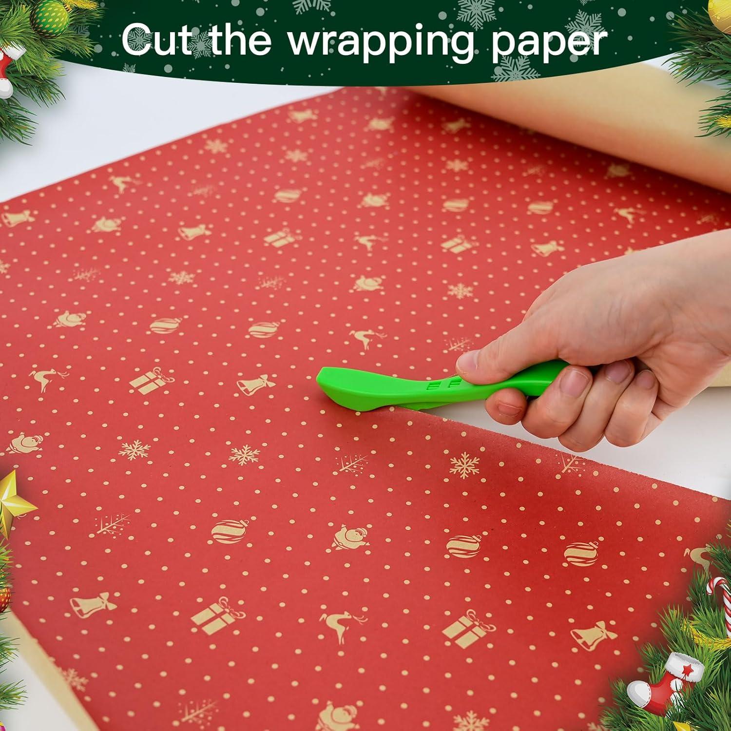 imageNEWISHTOOL 4 Pack Blue Wrap Cutter Wrapping Paper Cutter Safety Knife for Cutting Wrap Papers Craft Paper 2 Types Sliding Cut Tool Paper Slitter KnifeGreen