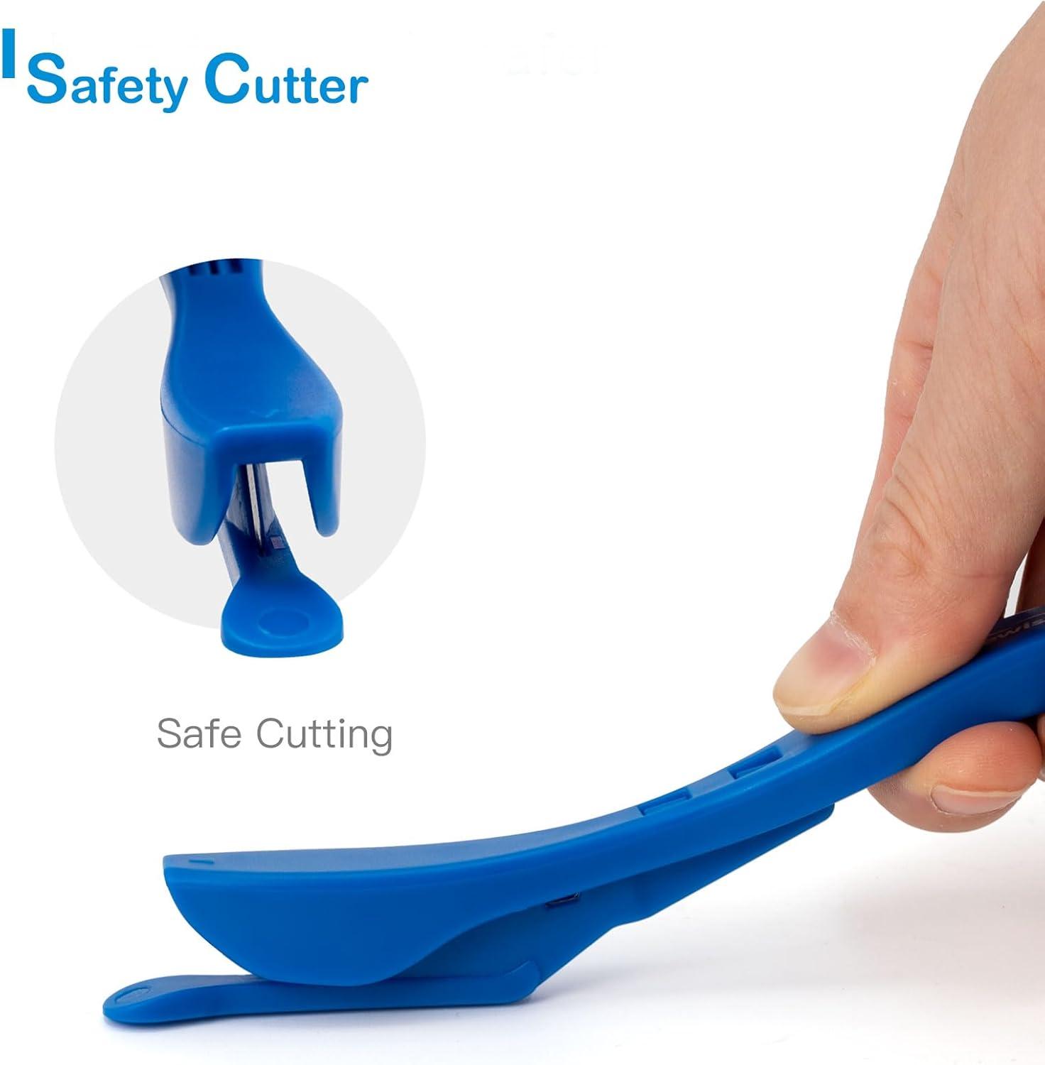 imageNEWISHTOOL 4 Pack Blue Wrap Cutter Wrapping Paper Cutter Safety Knife for Cutting Wrap Papers Craft Paper 2 Types Sliding Cut Tool Paper Slitter KnifeBlue