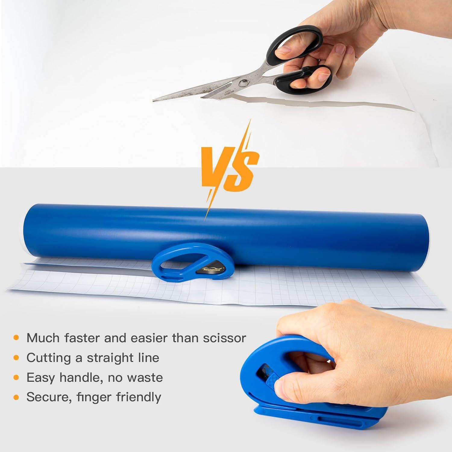 imageNEWISHTOOL 4 Pack Blue Wrap Cutter Wrapping Paper Cutter Safety Knife for Cutting Wrap Papers Craft Paper 2 Types Sliding Cut Tool Paper Slitter KnifeBlue