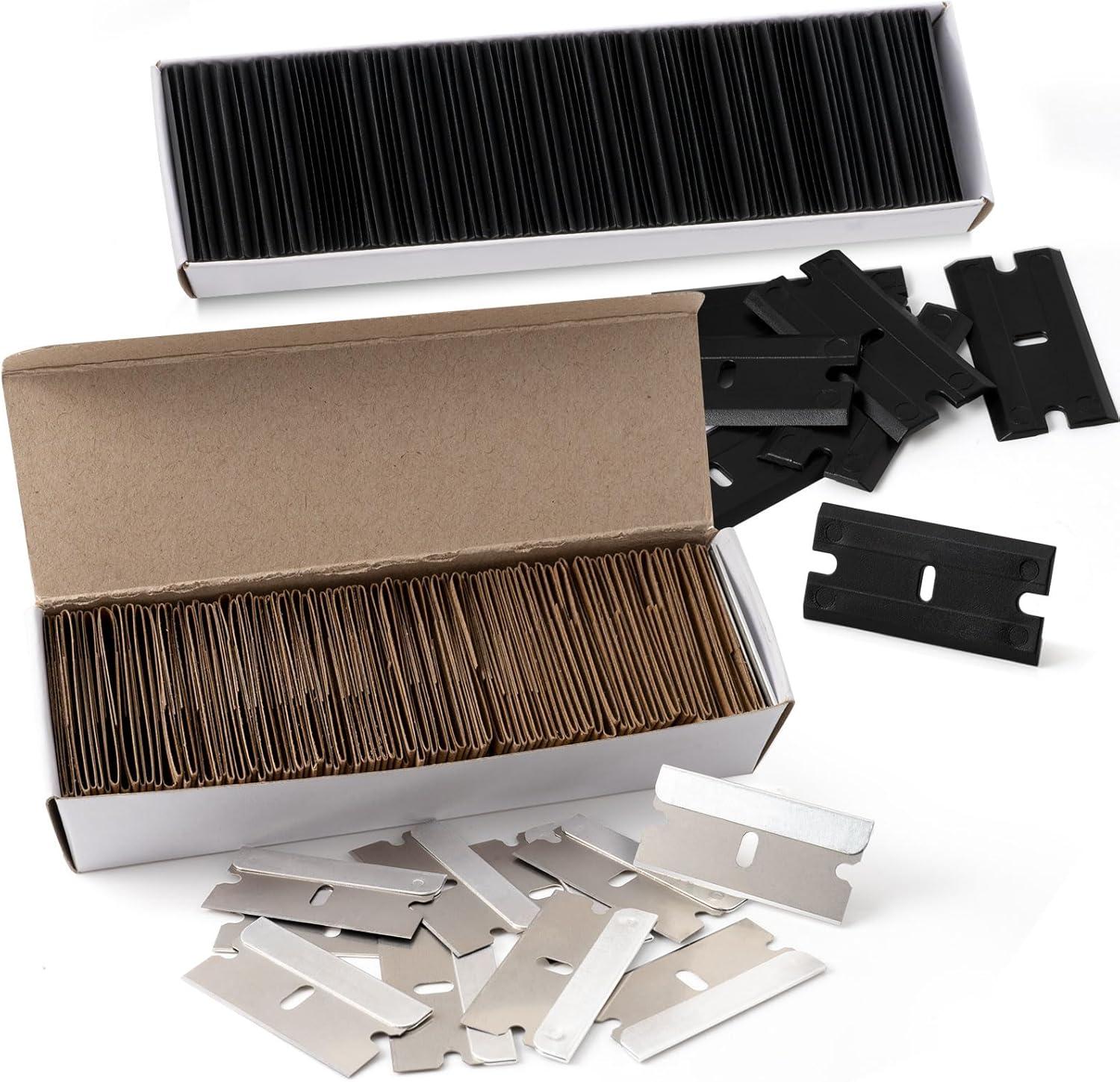 imageNEWISHTOOL 4 Pcs Long Handle Razor Blade Scraper with 100 PCS Plastic Blades and 100 PCS Metal Razor Blades Sticker Remover Glue Residue Scraper Tool Long Reach Razor Scraper for Hard to Reach Corner