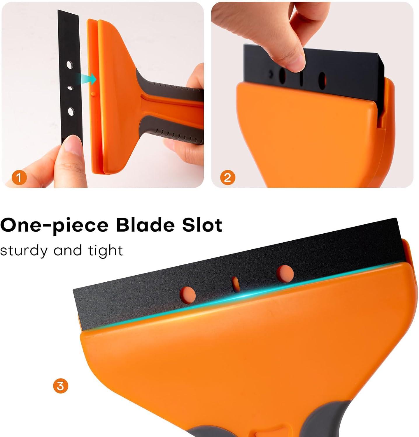 imageNEWISHTOOL 4inch Plastic Razor Blade Scraper 2 PCS Big Blade Paint Scraper Sticker Remover Scraper Tool with 20 Pcs Blades for Glue Label Decal Wallpaper Removing Glass Cleaning