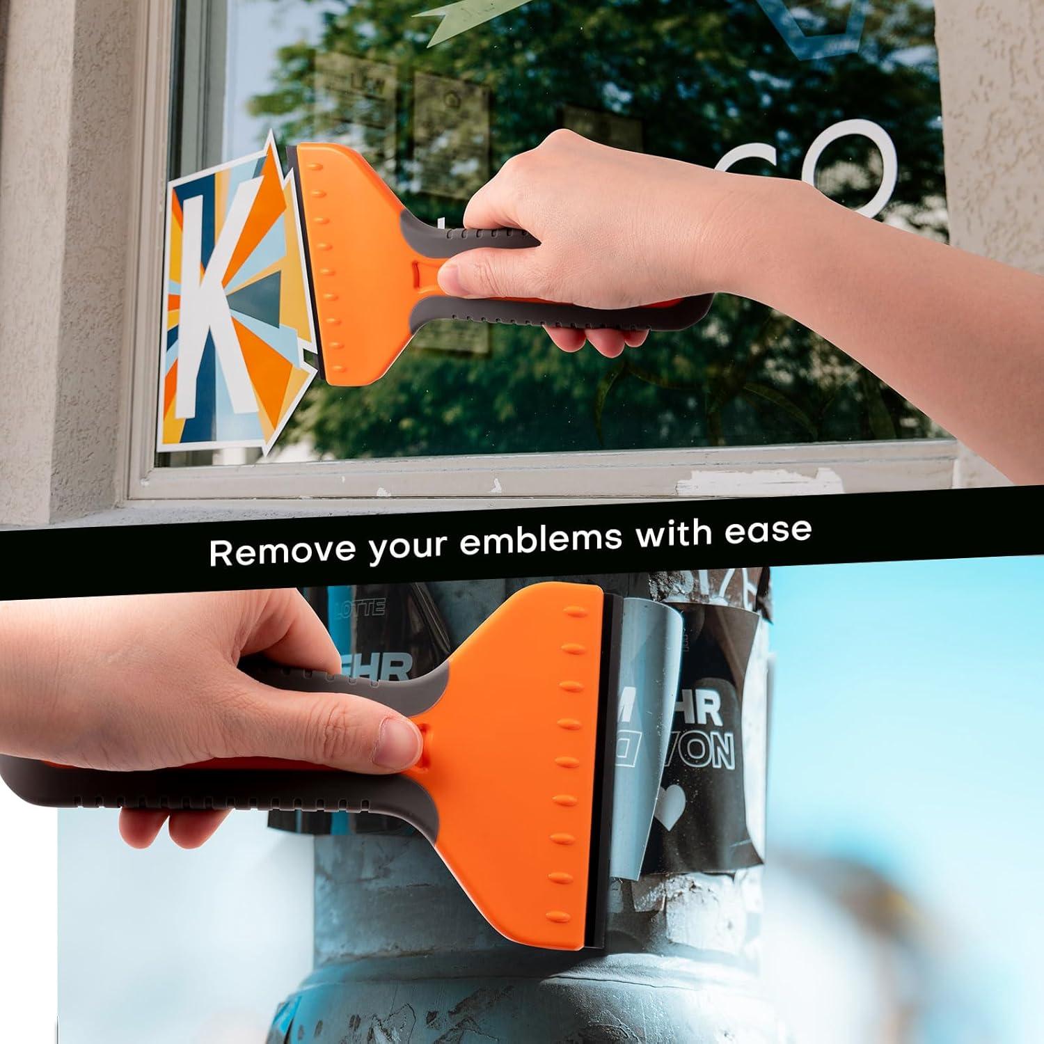 imageNEWISHTOOL 4inch Plastic Razor Blade Scraper 2 PCS Big Blade Paint Scraper Sticker Remover Scraper Tool with 20 Pcs Blades for Glue Label Decal Wallpaper Removing Glass Cleaning