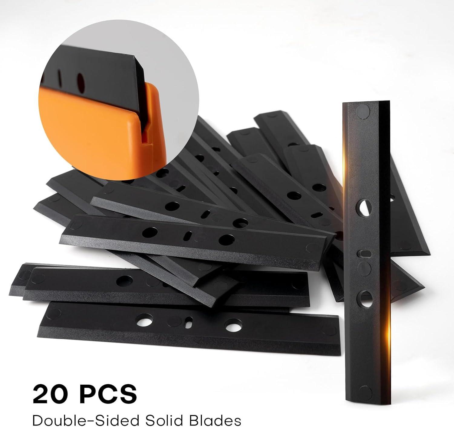 imageNEWISHTOOL 4inch Plastic Razor Blade Scraper 2 PCS Big Blade Paint Scraper Sticker Remover Scraper Tool with 20 Pcs Blades for Glue Label Decal Wallpaper Removing Glass Cleaning