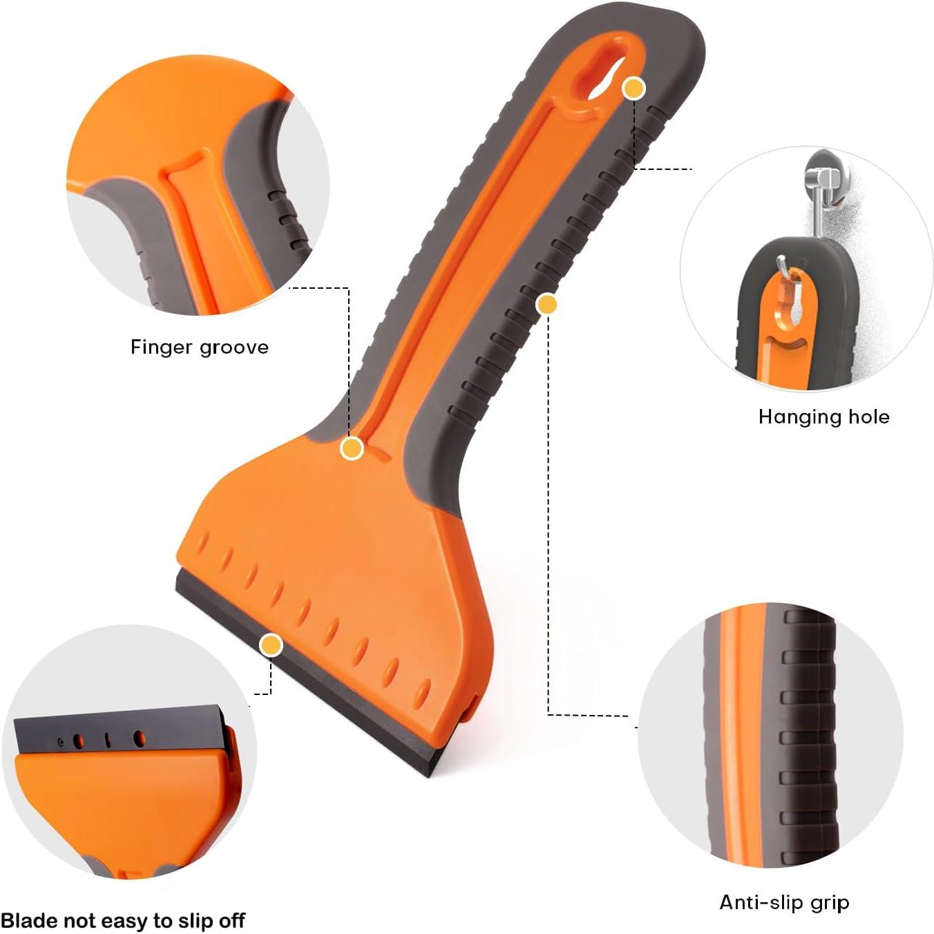 imageNEWISHTOOL 4inch Plastic Razor Blade Scraper 2 PCS Big Blade Paint Scraper Sticker Remover Scraper Tool with 20 Pcs Blades for Glue Label Decal Wallpaper Removing Glass Cleaning