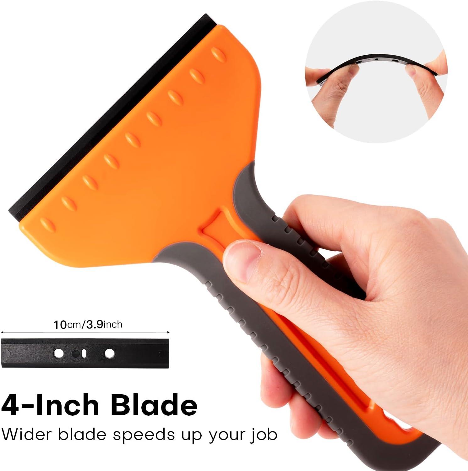 imageNEWISHTOOL 4inch Plastic Razor Blade Scraper 2 PCS Big Blade Paint Scraper Sticker Remover Scraper Tool with 20 Pcs Blades for Glue Label Decal Wallpaper Removing Glass Cleaning