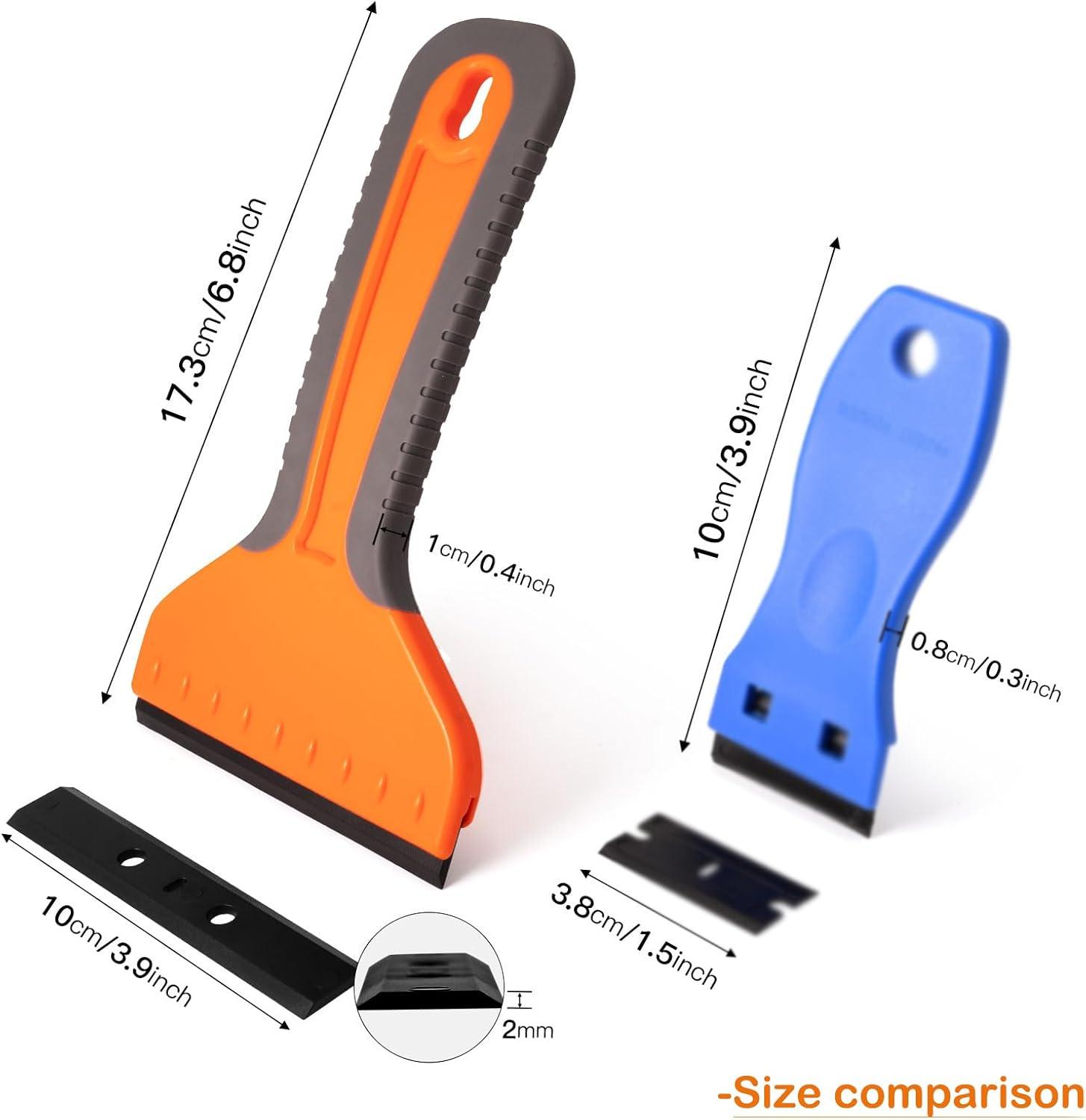 imageNEWISHTOOL 4inch Plastic Razor Blade Scraper 2 PCS Big Blade Paint Scraper Sticker Remover Scraper Tool with 20 Pcs Blades for Glue Label Decal Wallpaper Removing Glass Cleaning