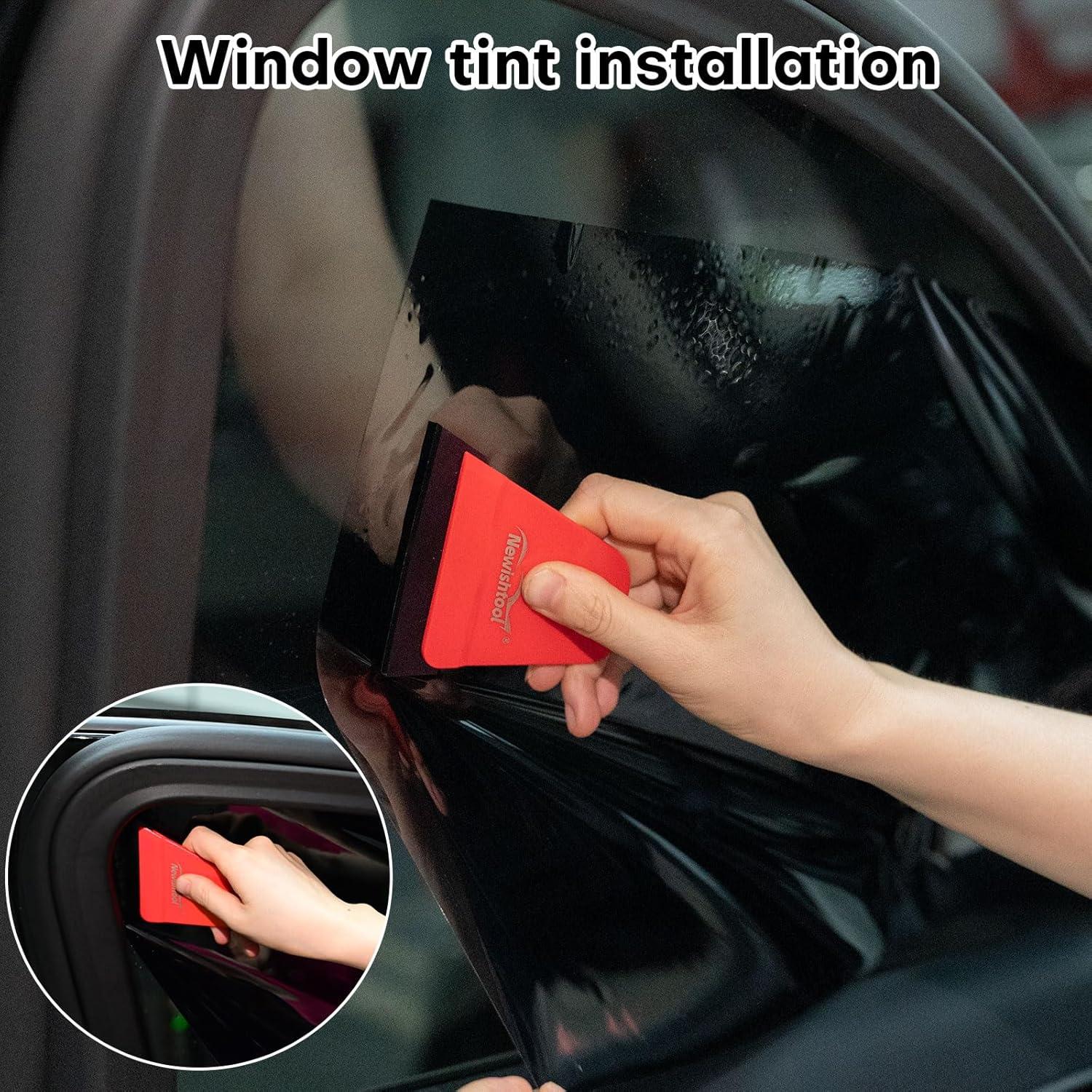 imageNEWISHTOOL 5 PCS Small Squeegee for Vinyl Window Tint Squeegee Mini Handy Scraper Tool for Window Mirror Water Removal Angled Bevel Edge Silicone Blade Side Wiper Swiper for Glass Tint Film Install