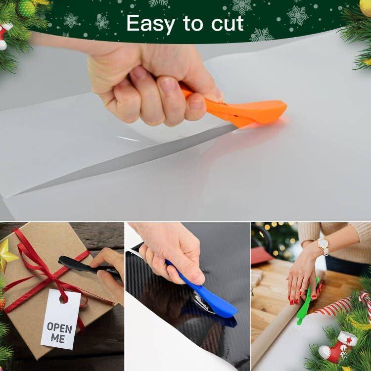 imageNEWISHTOOL 6 Pack Wrap Paper Cutter Back Slitter Sliding Wrapping Paper Cutting Tool Hidden Blade Safety Cutter for Wrapping Craft Paper Carbon Fiber Window Film6colors