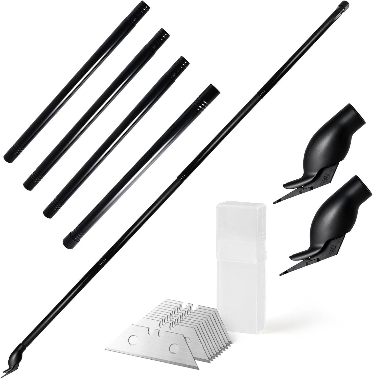 imageNEWISHTOOL 63 INCH Long Reach Vinyl Cutter with Straight Cutting Guide 4 Sections Adjustable Handle Poles 10 PCS Thick Razor Blades and a Spare Head Knife for Thin Materials Paper Film Banner Cuts